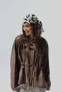 Drawstring Pure Linen Blouse - Brown