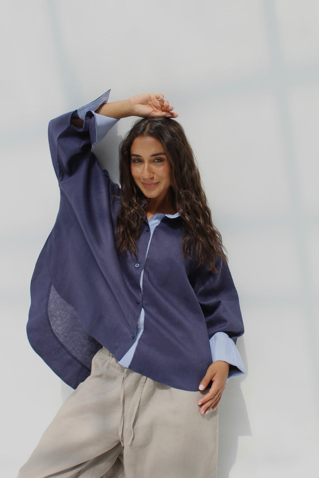 Breeze Pure Linen Shirt - Navy Blue