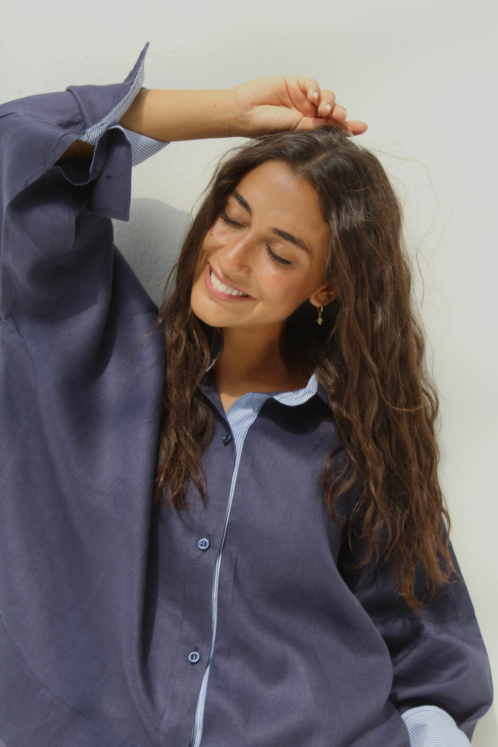 Breeze Pure Linen Shirt - Navy Blue