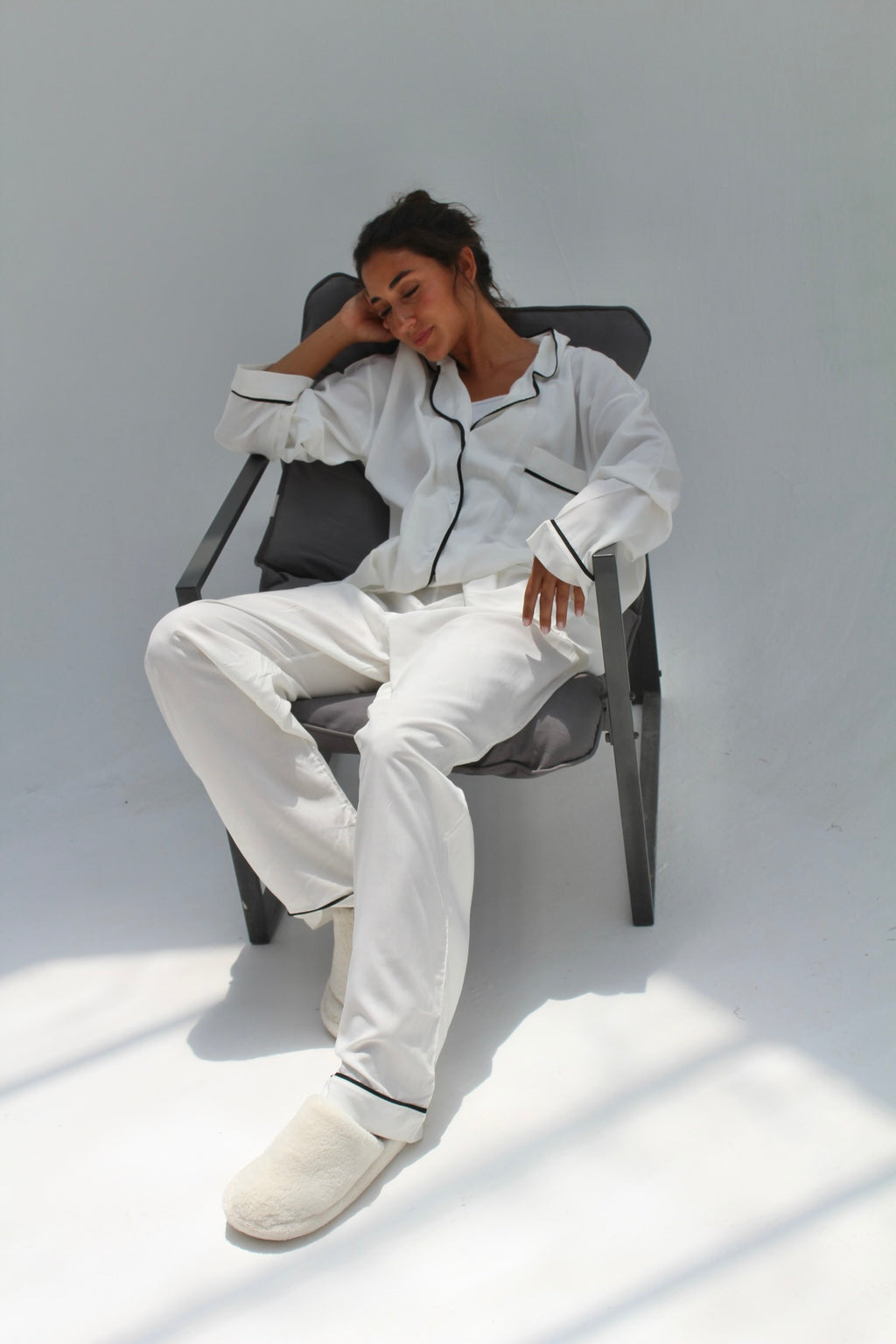 off white Pajama with black pipe