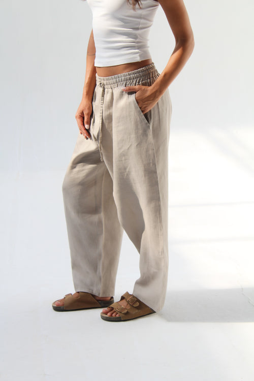 Balloon Pure Linen Pants - Stone Beige
