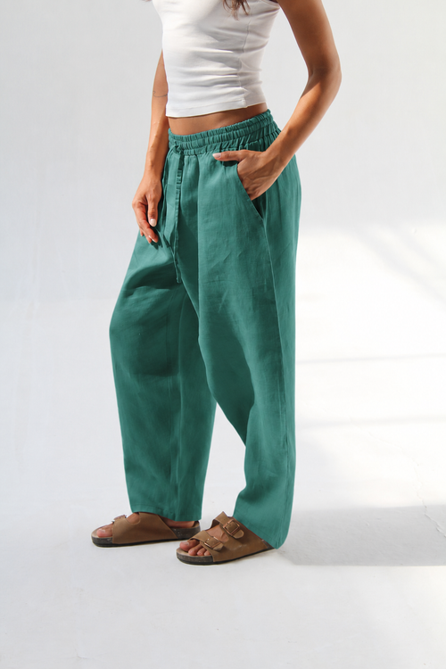Balloon Pure Linen Pants - Green