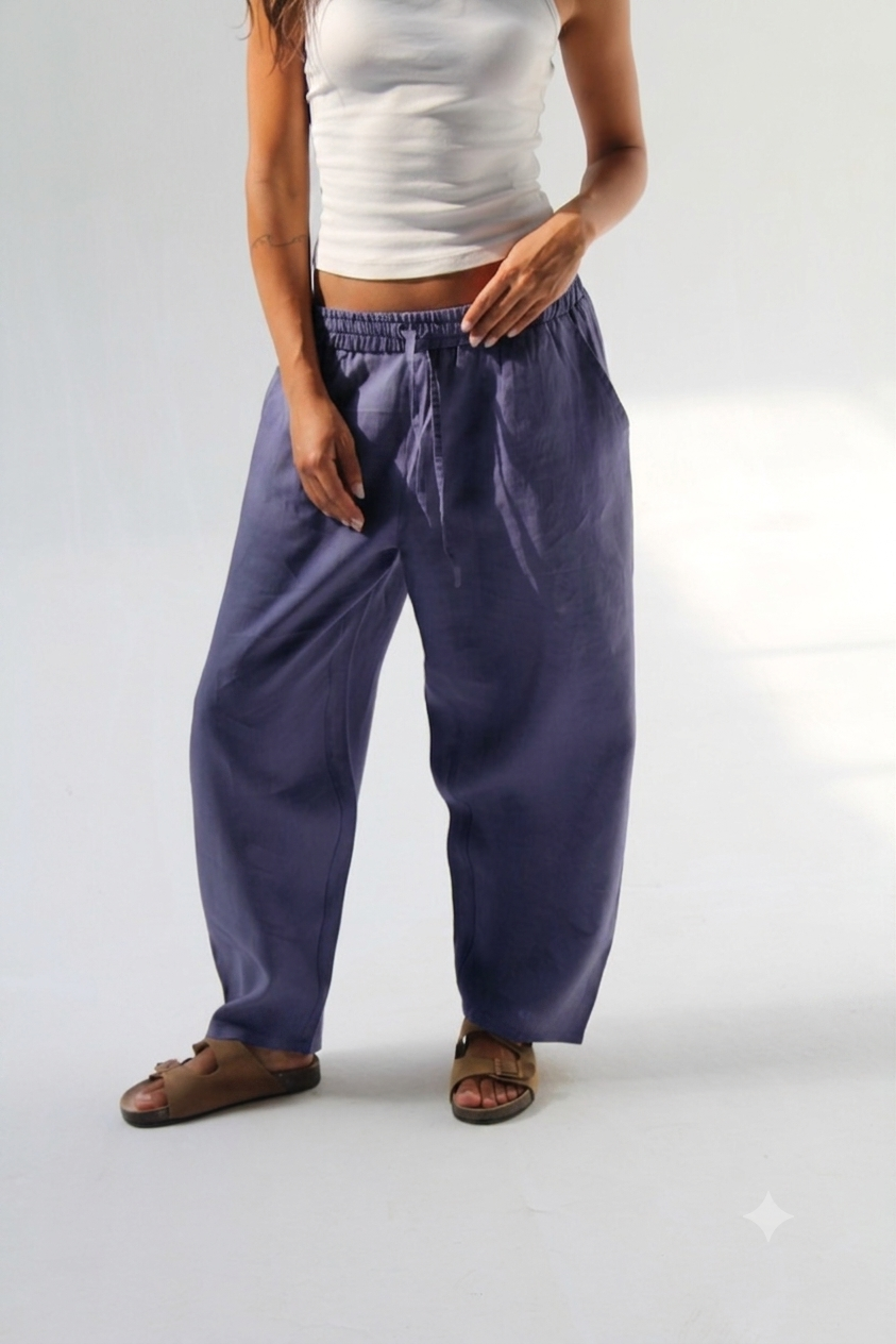 Balloon Pure Linen Pants - Blue