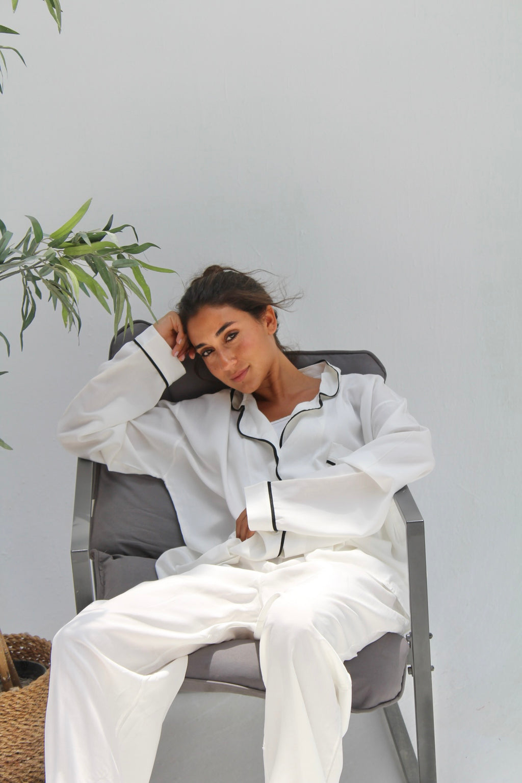 off white Pajama with black pipe