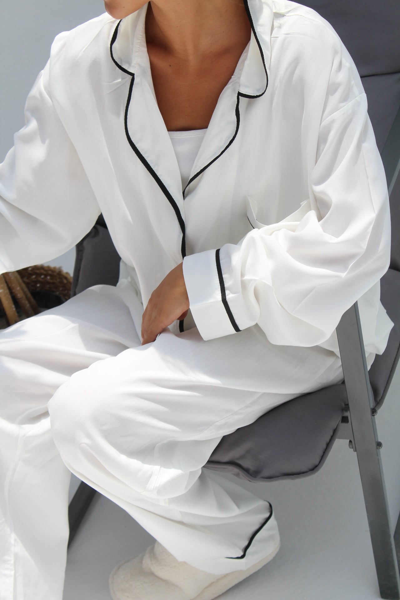 off white Pajama with black pipe