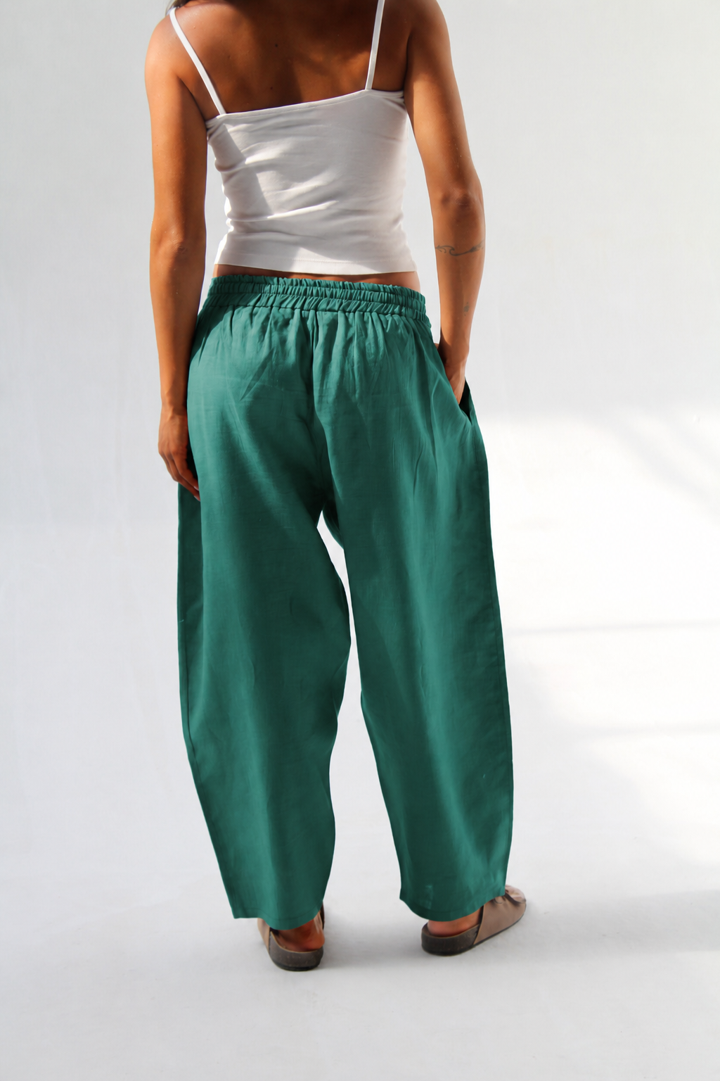 Balloon Pure Linen Pants - Green