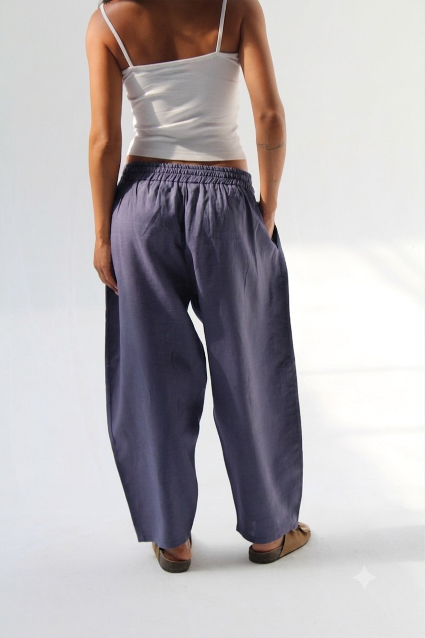 Balloon Pure Linen Pants - Blue