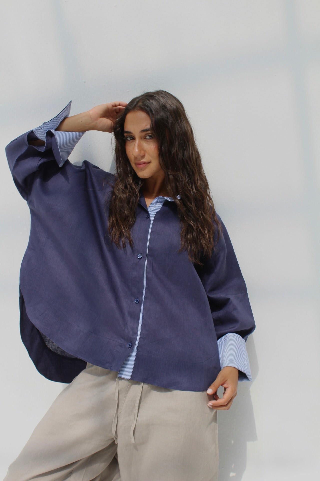 Breeze Pure Linen Shirt - Navy Blue