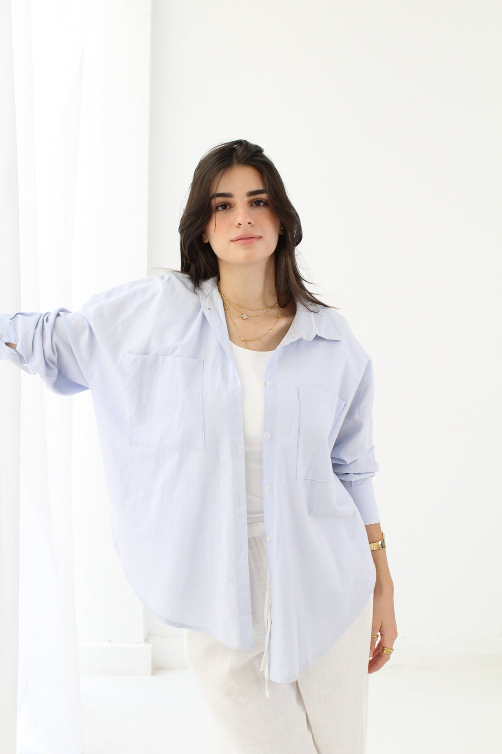 Linen High -low Shirt - baby blue