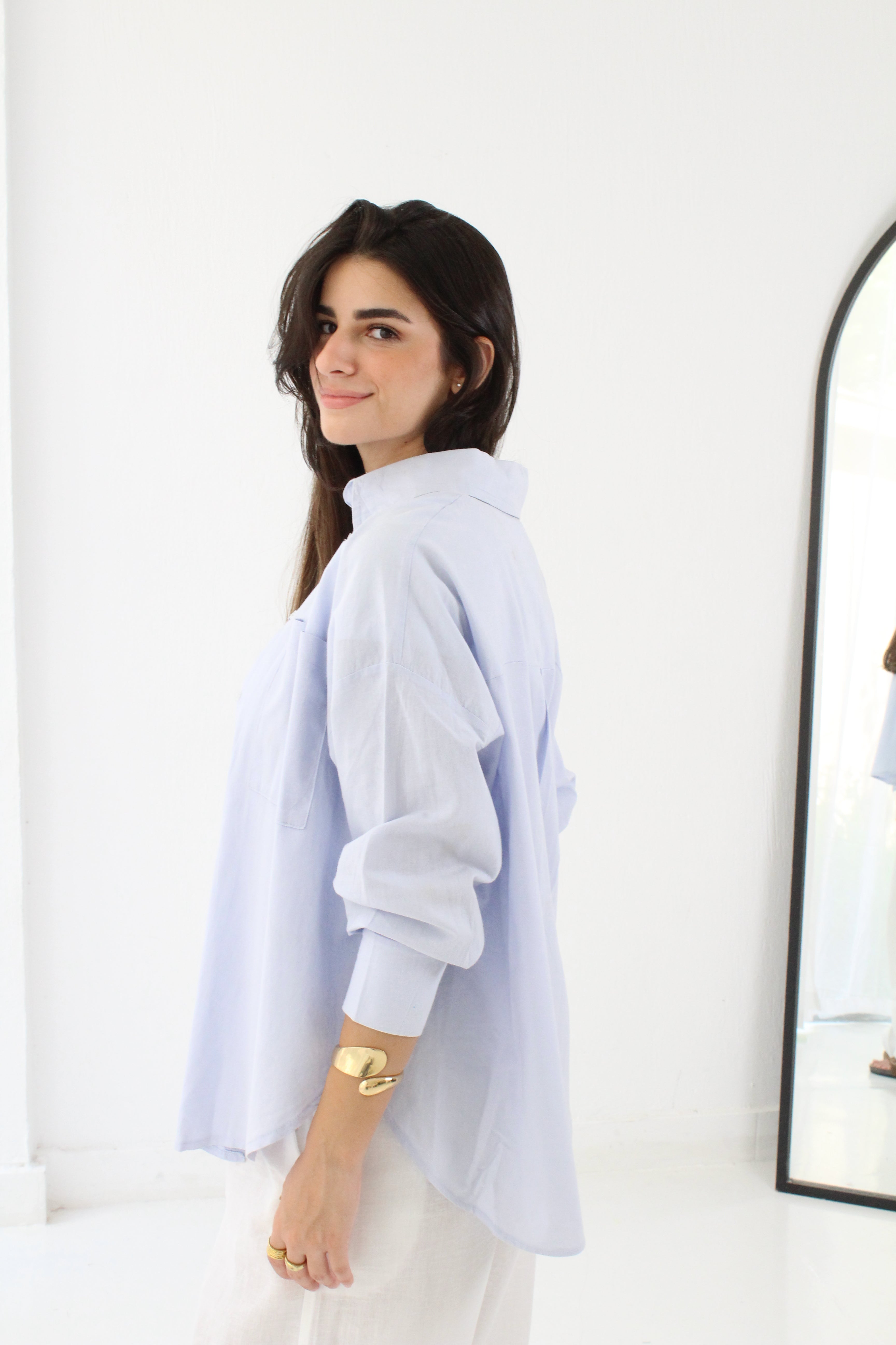 Linen High -low Shirt - baby blue