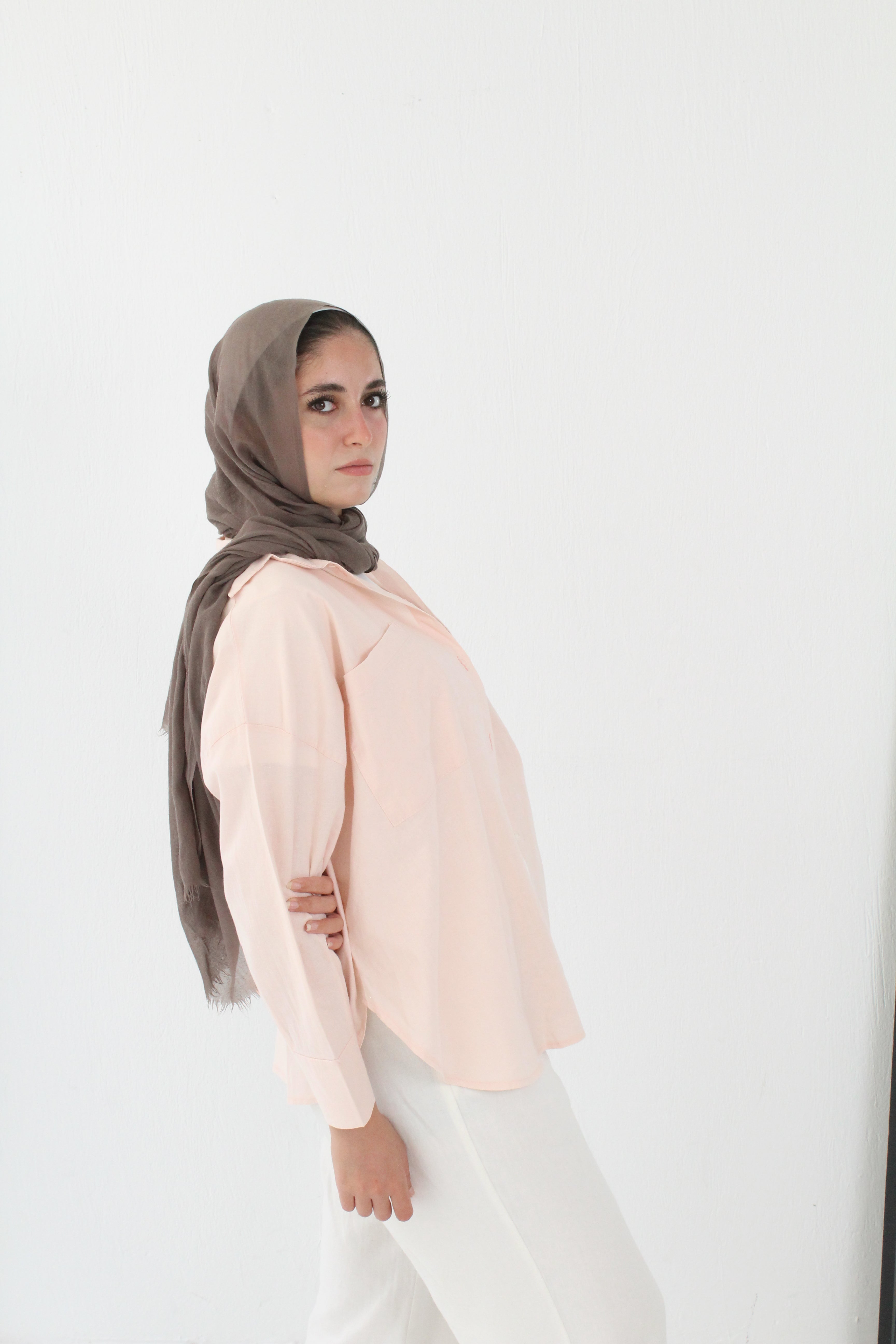 Linen High -low Shirt - baby pink