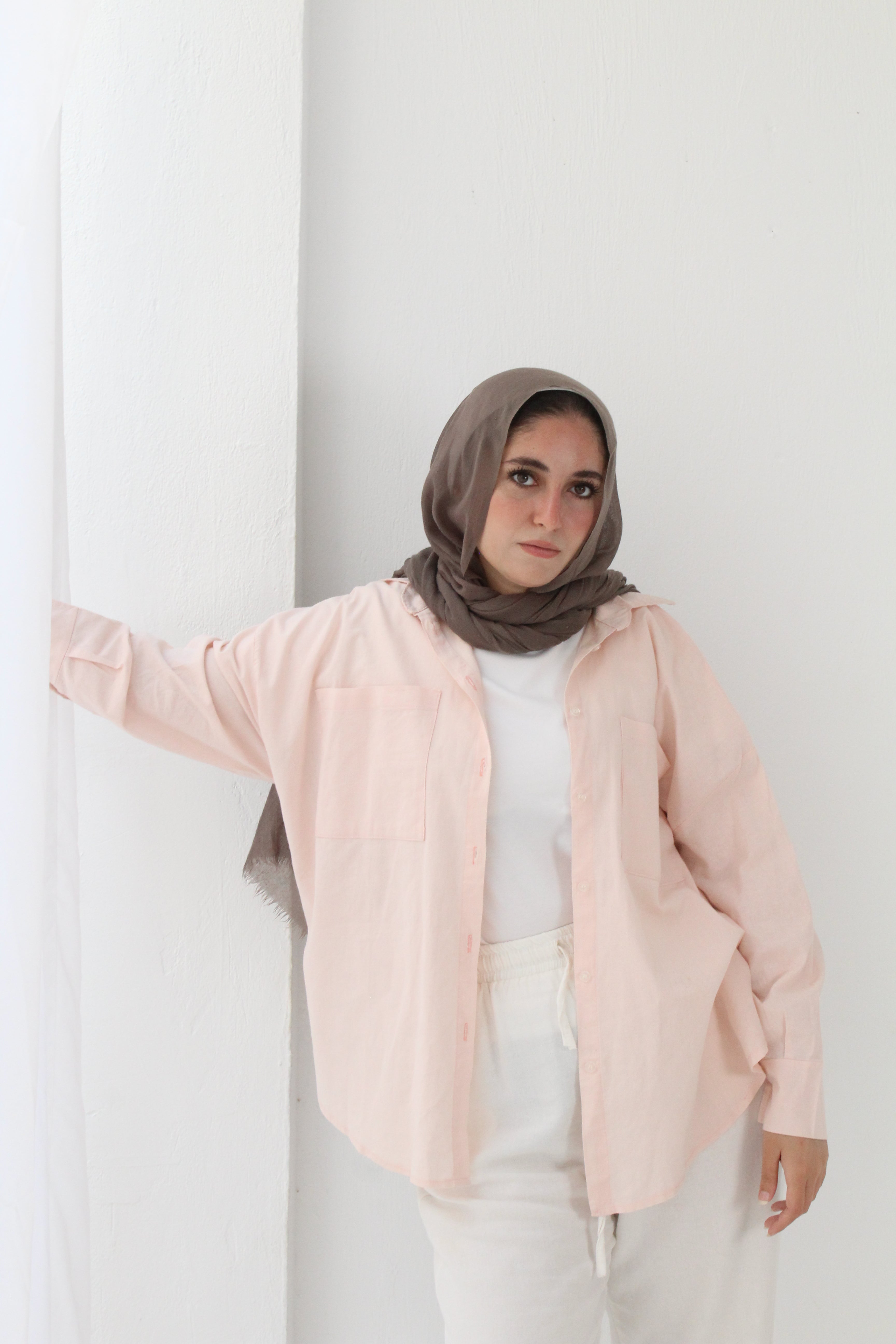 Linen High -low Shirt - baby pink