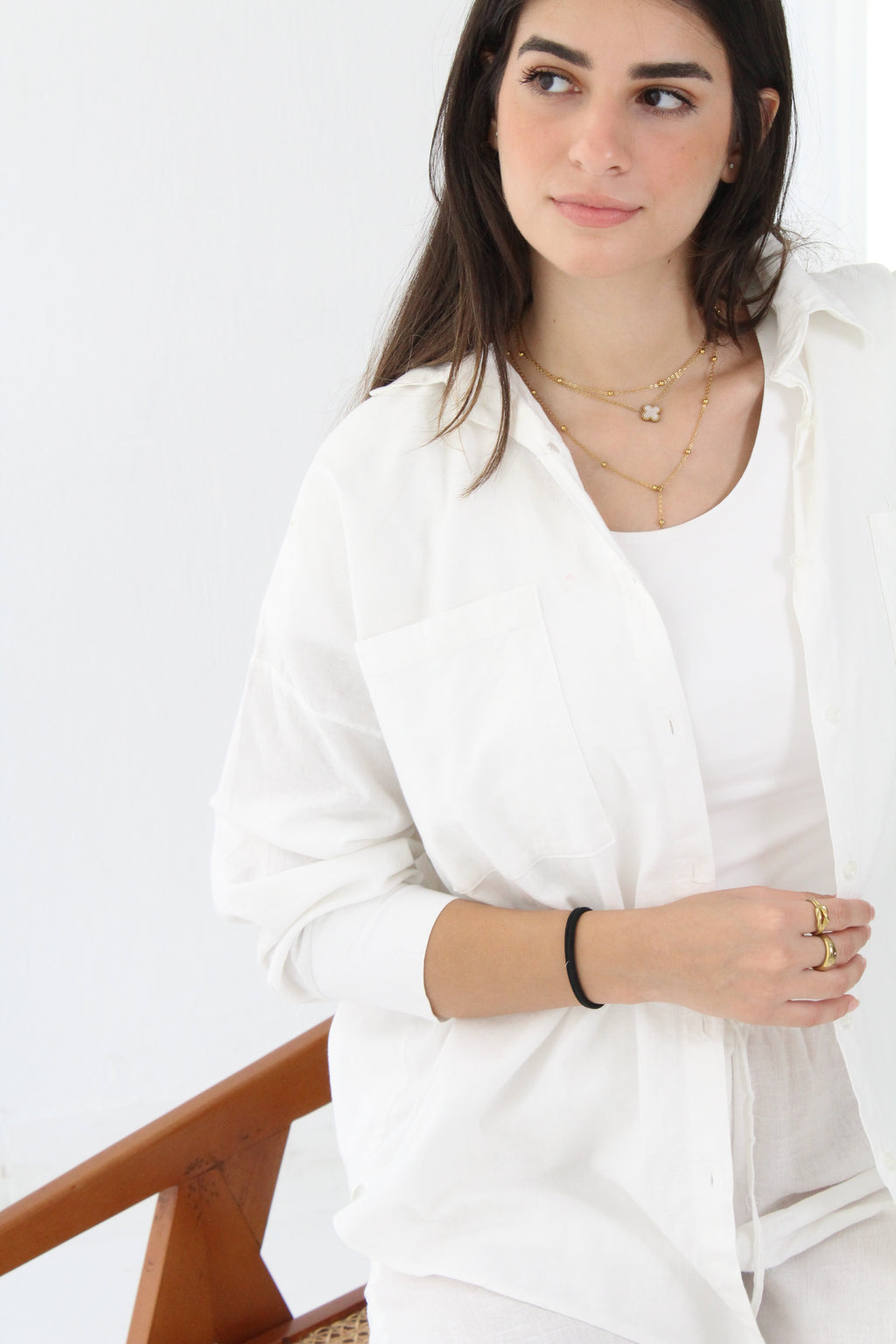 Linen High -low Shirt - off white