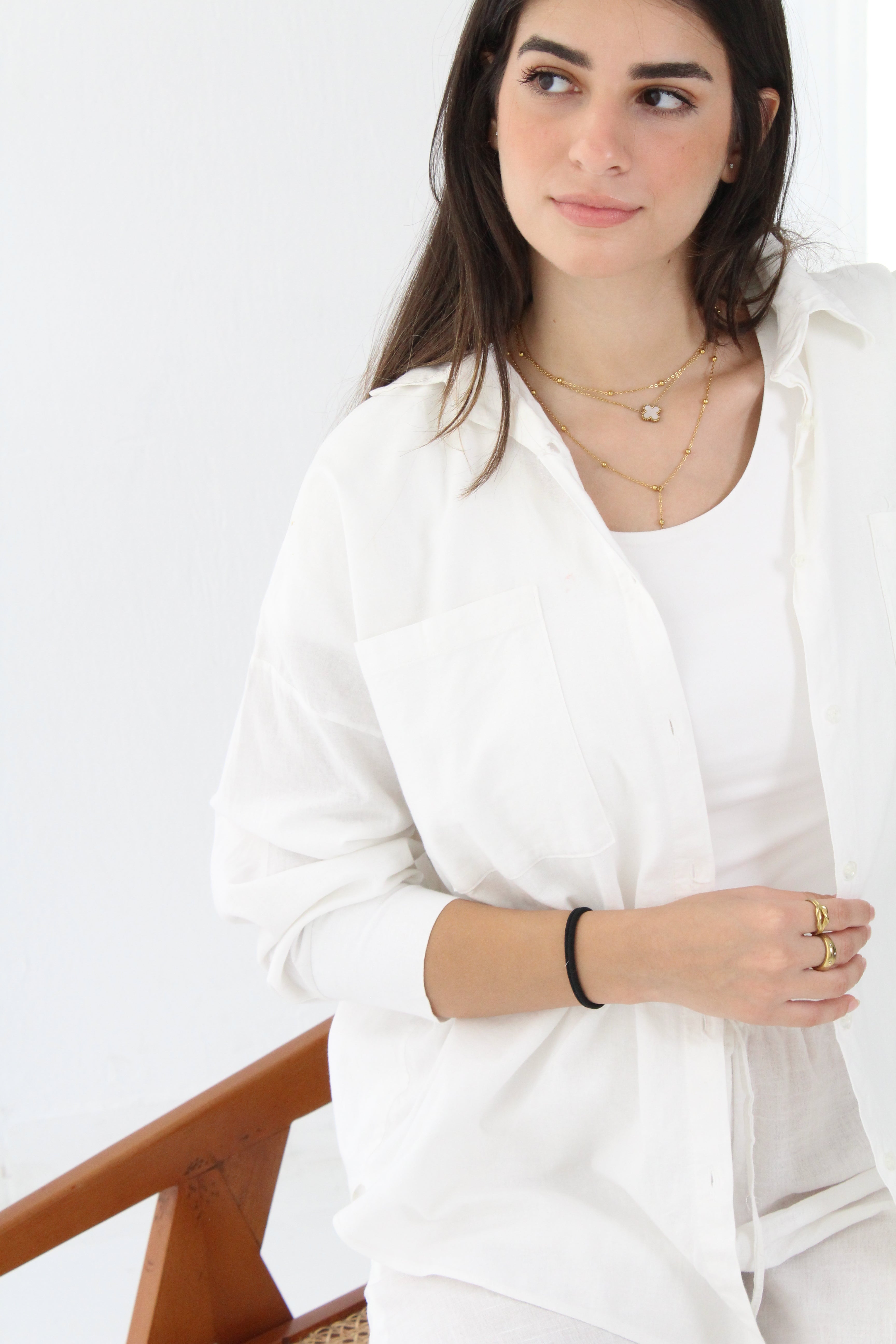 Linen High -low Shirt - off white
