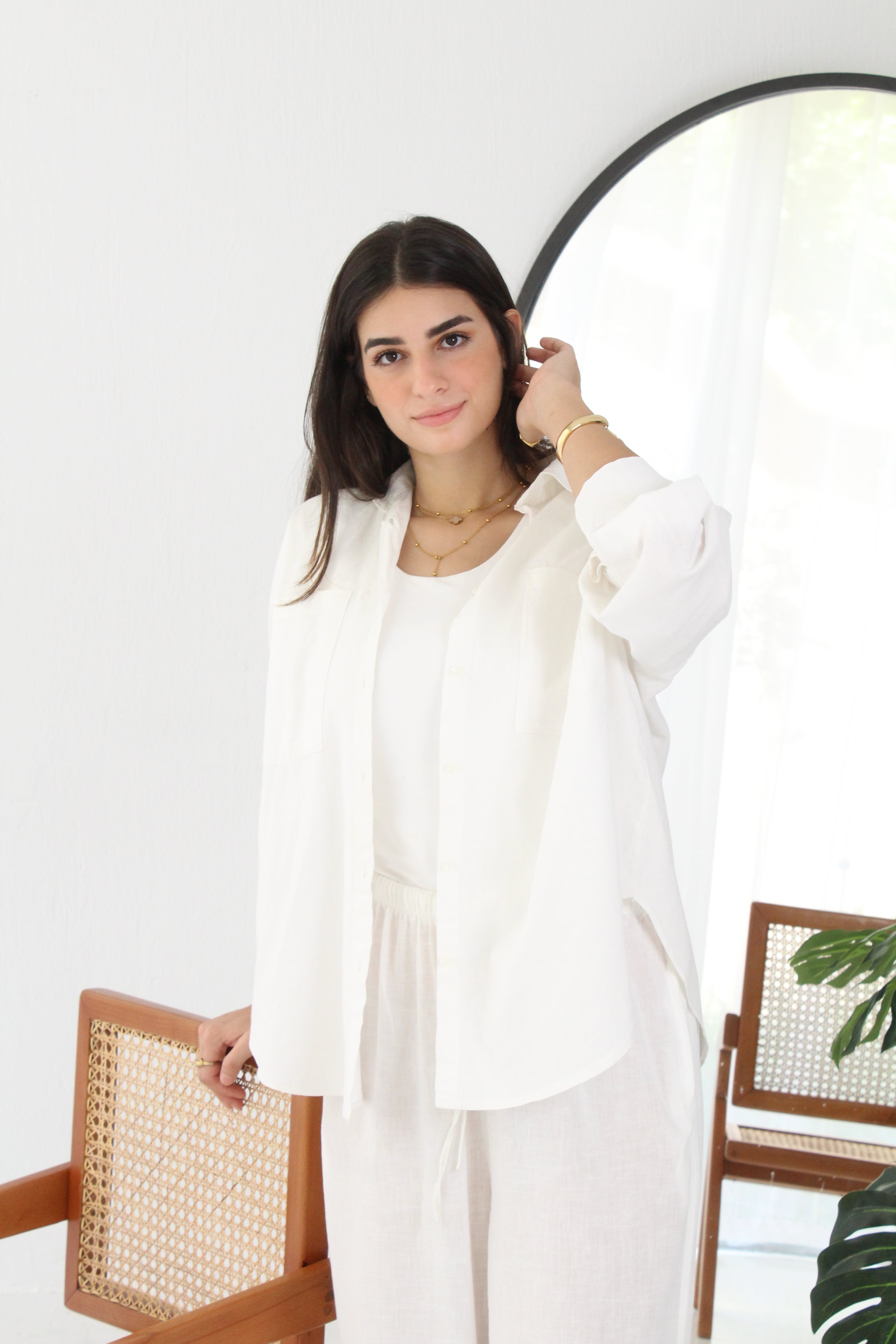 Linen High -low Shirt - off white