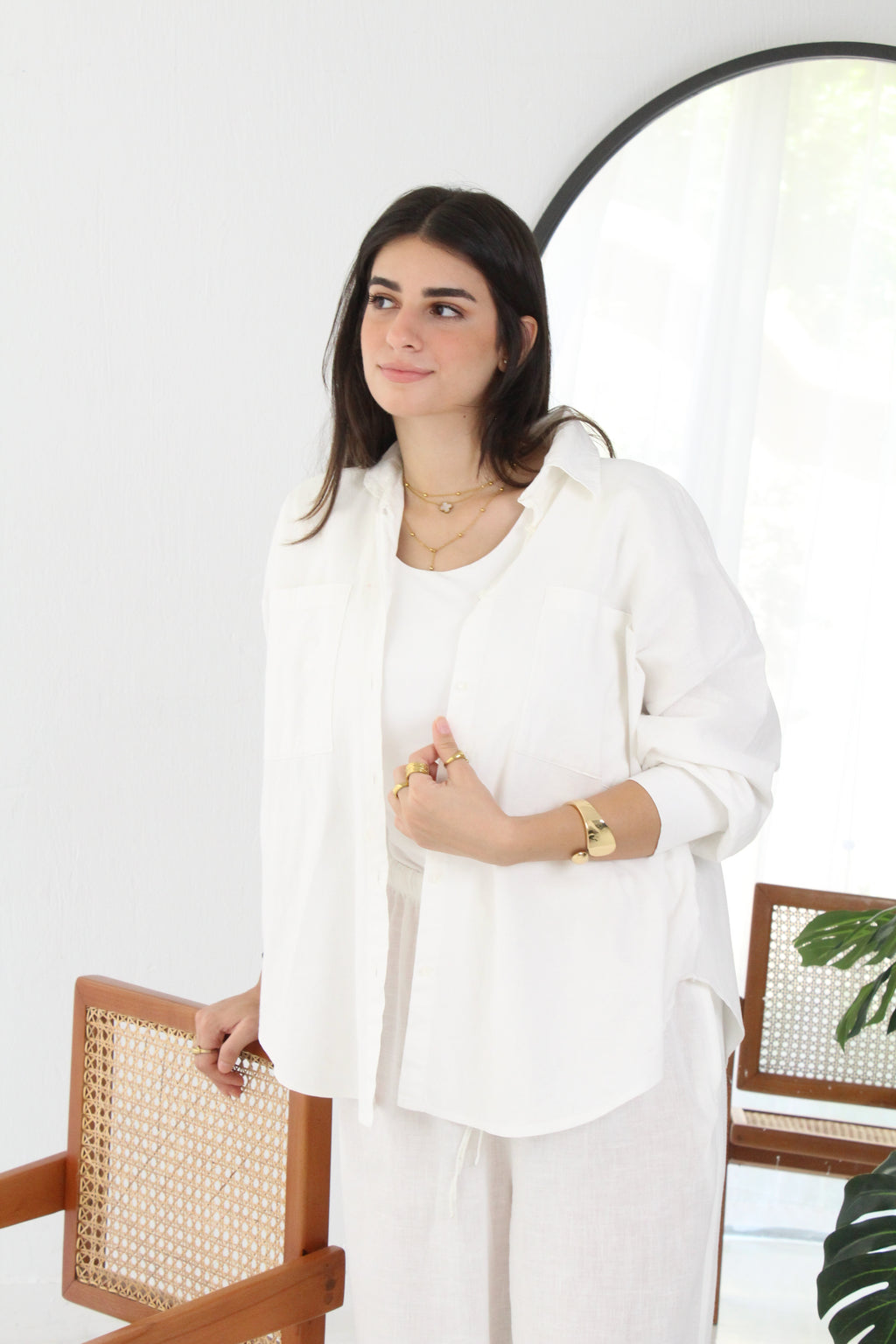 Linen High -low Shirt - off white