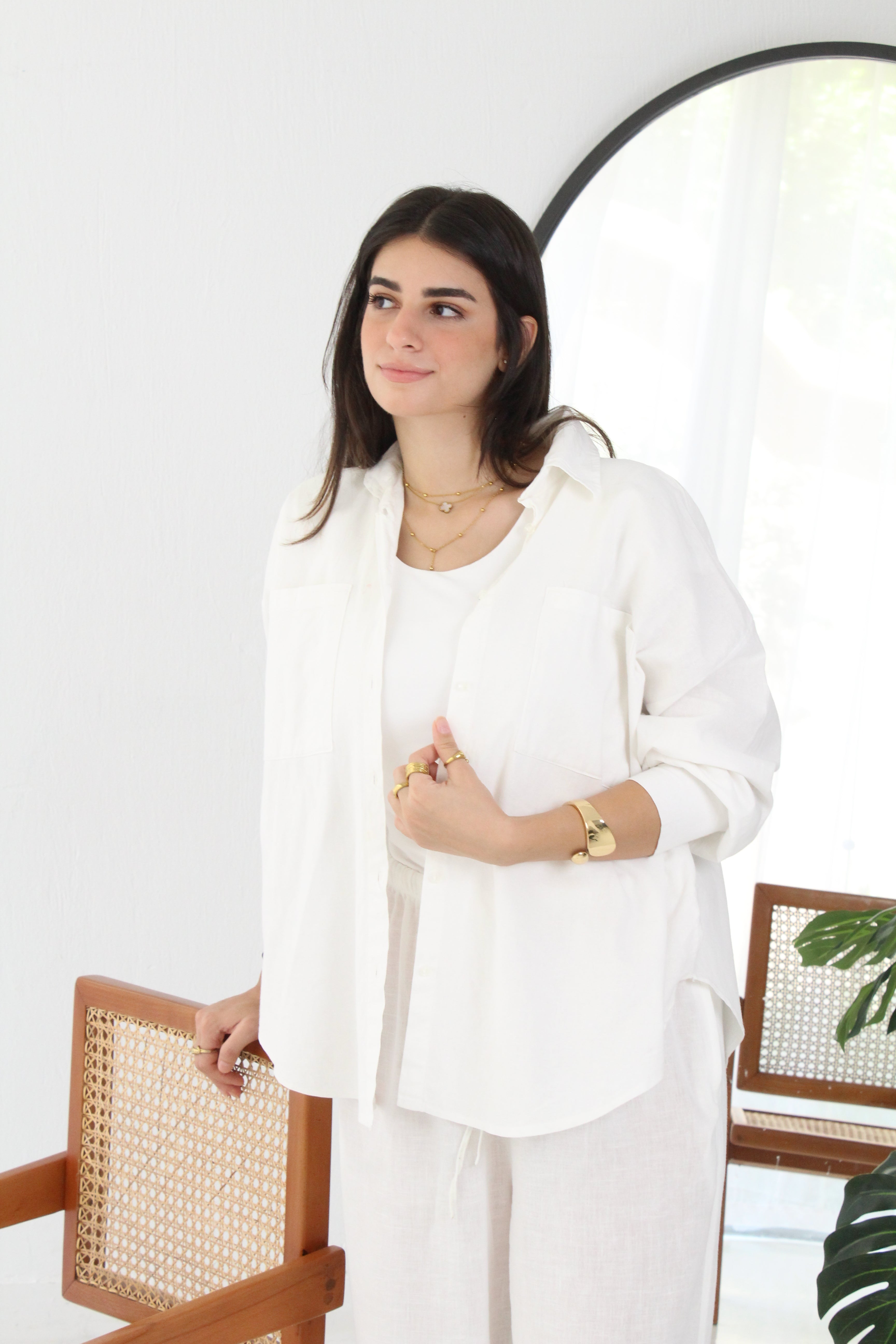Linen High -low Shirt - off white