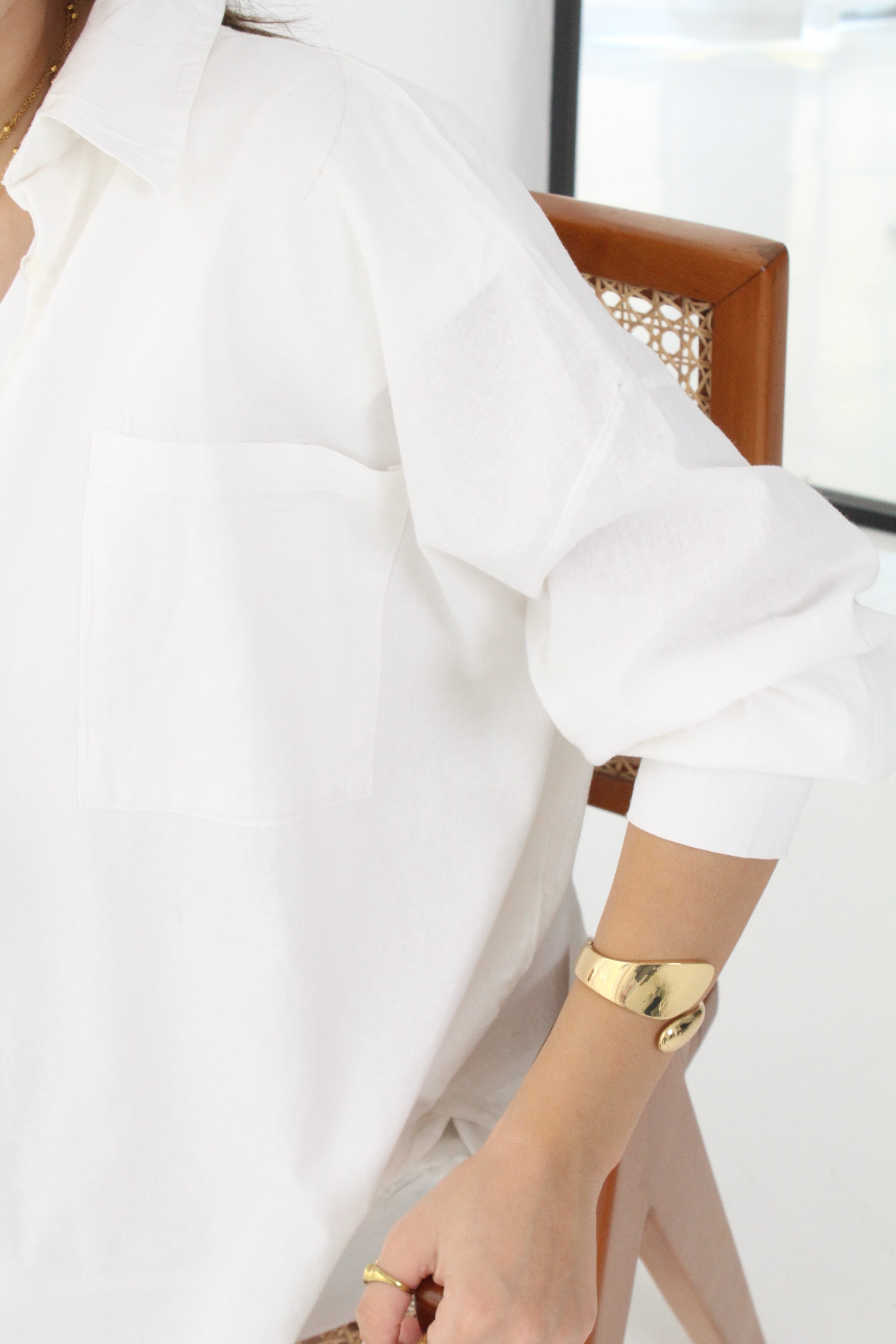 Linen High -low Shirt - off white