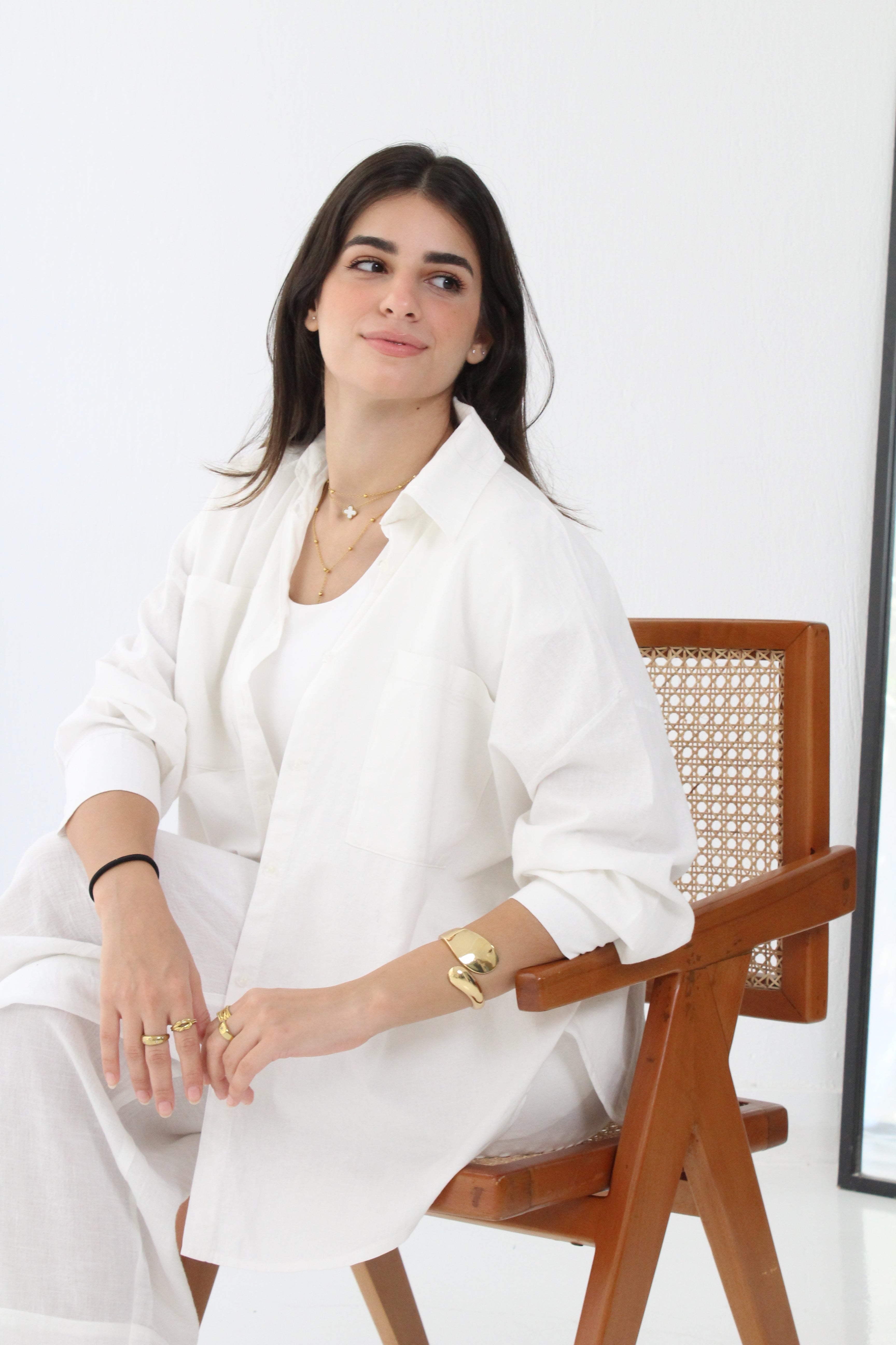 Linen High -low Shirt - off white