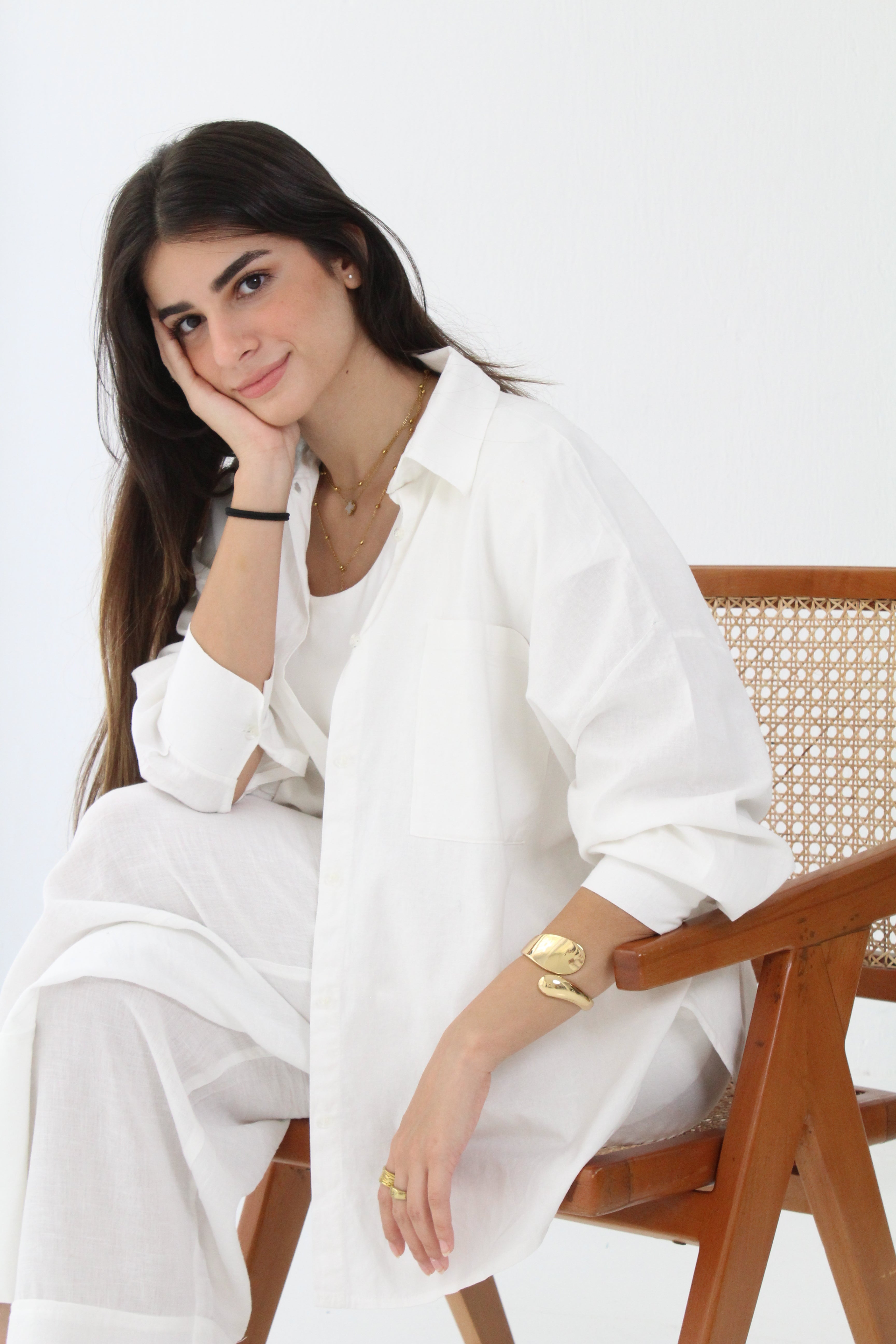Linen High -low Shirt - off white