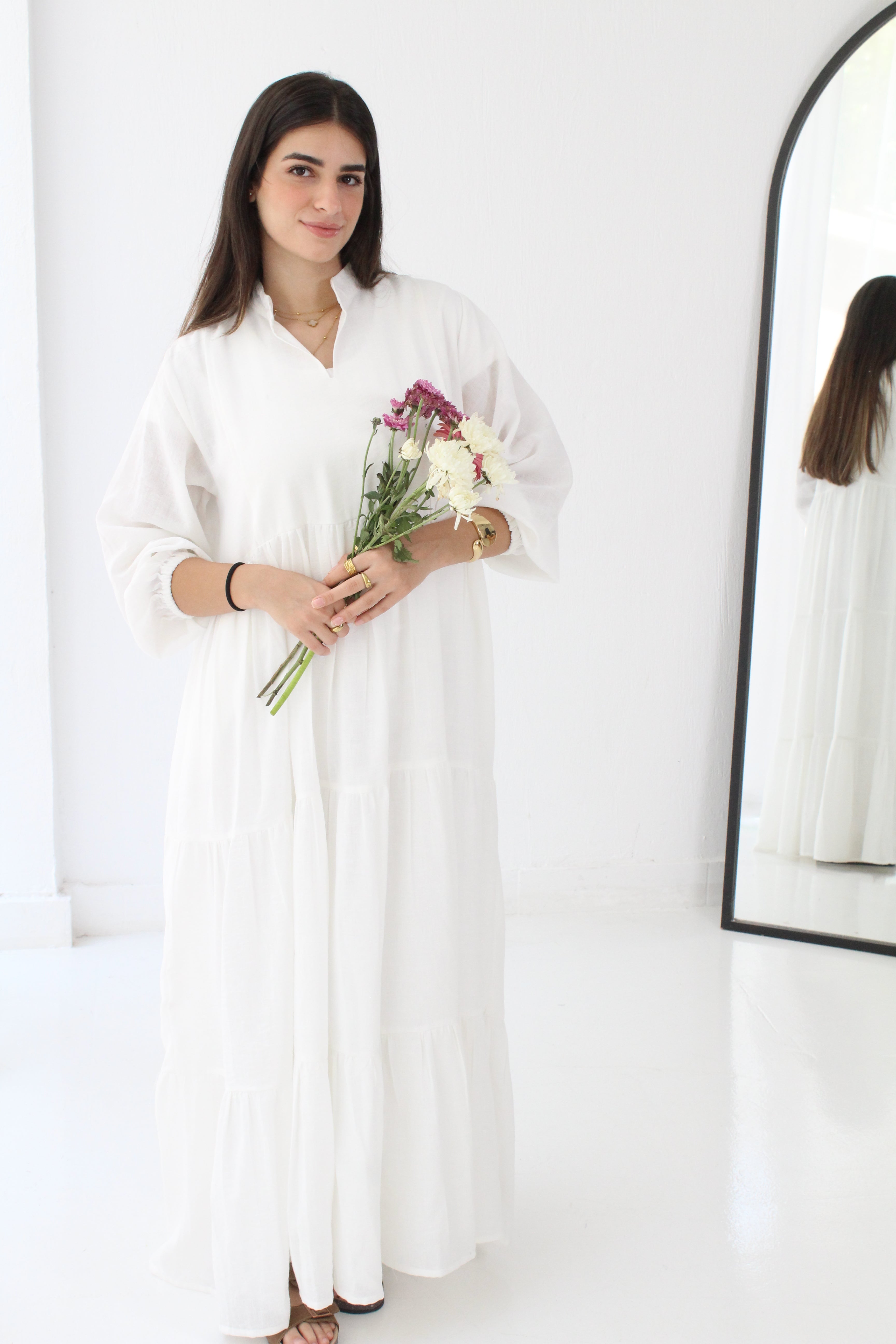 Flow Linen Maxi Dress - White