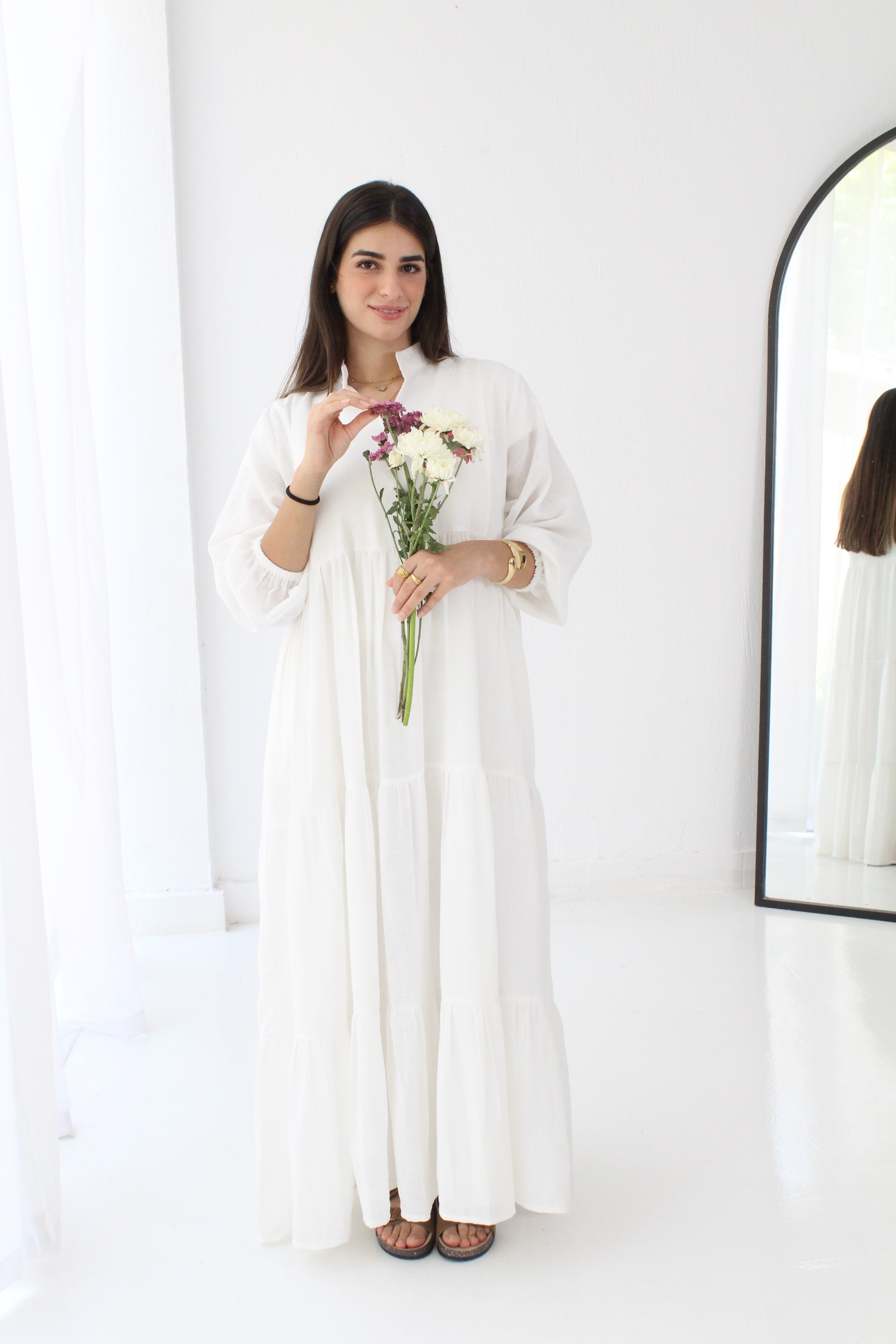 Flow Linen Maxi Dress - White
