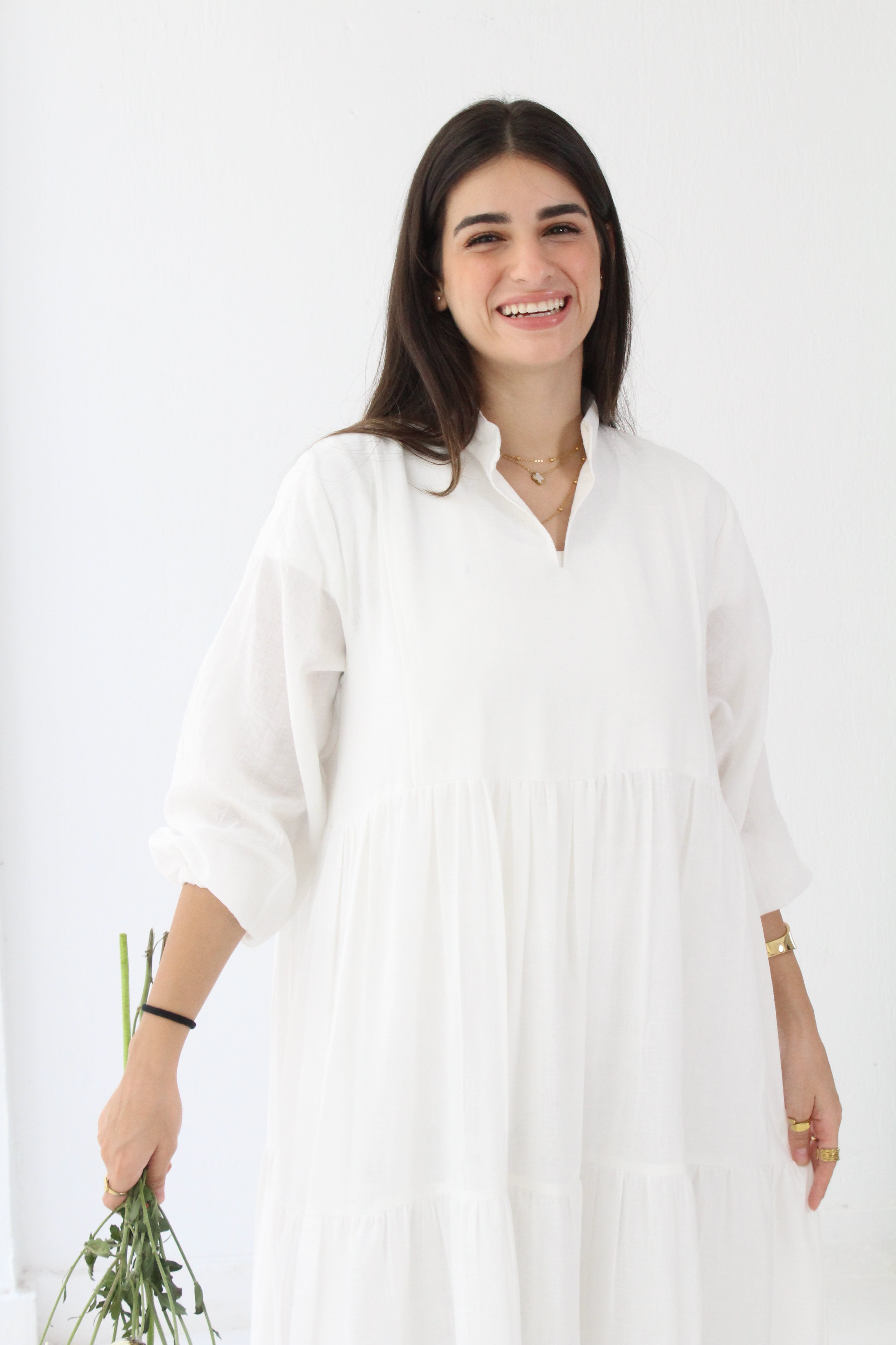 Flow Linen Maxi Dress - White