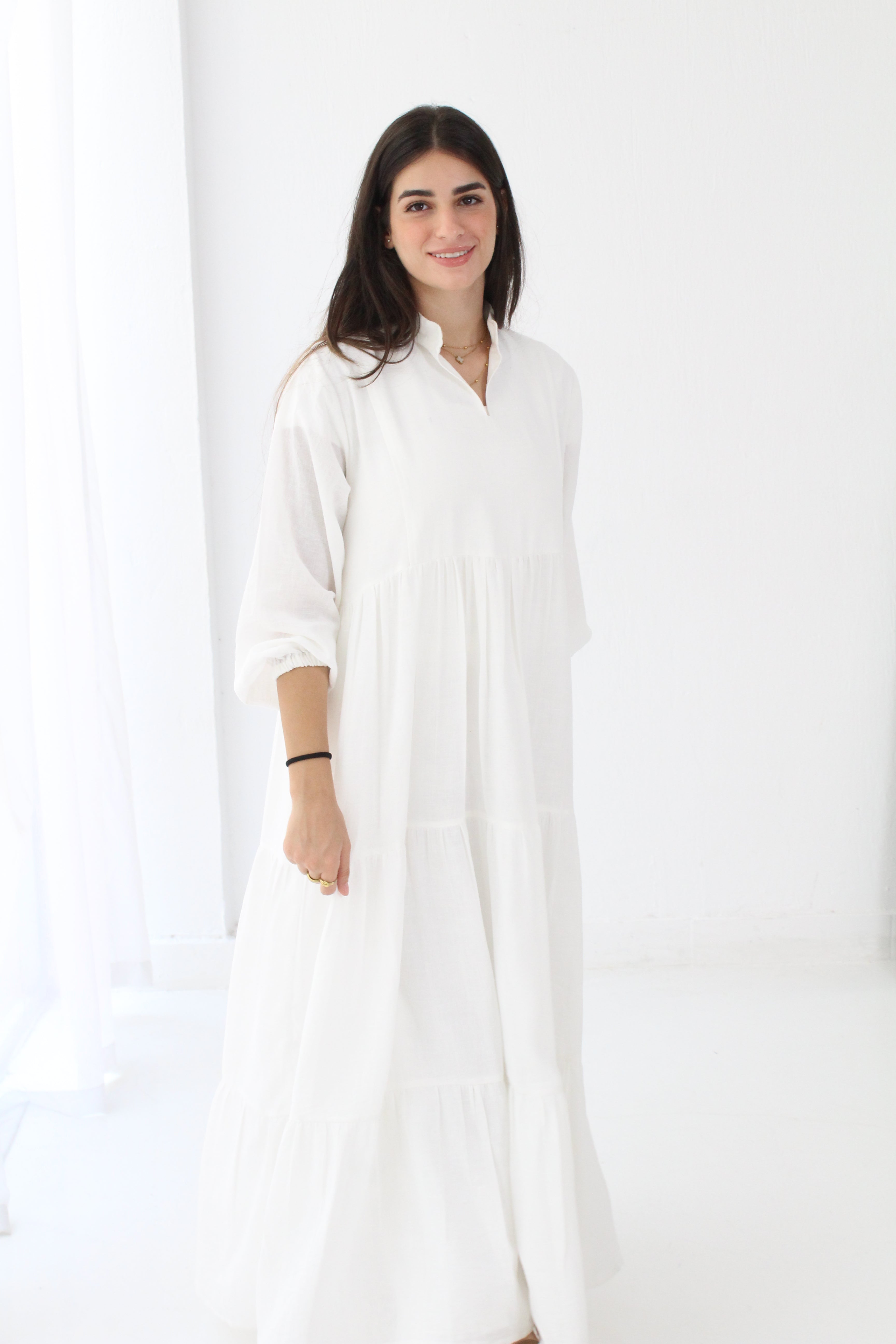 Flow Linen Maxi Dress - White