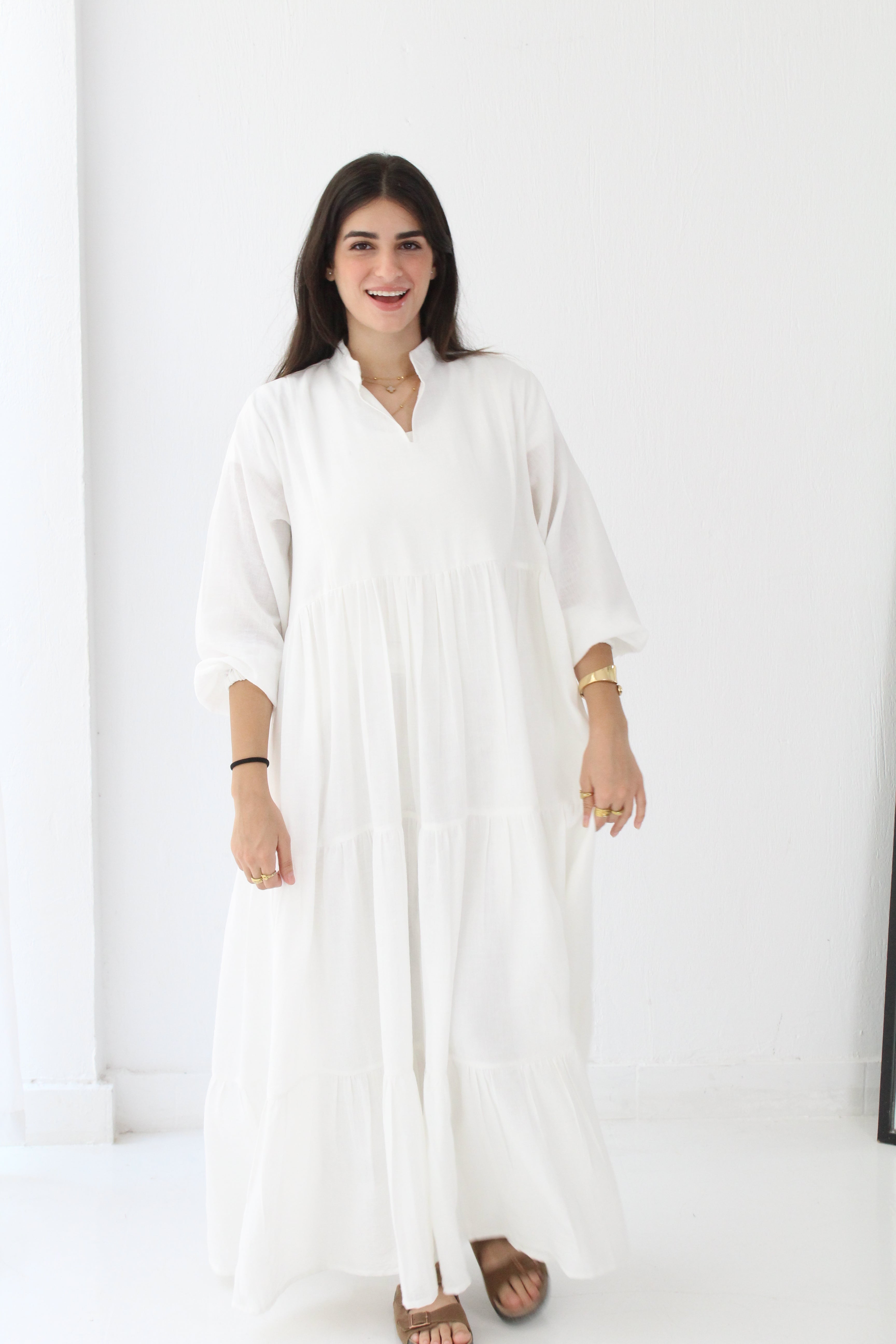 Flow Linen Maxi Dress - White