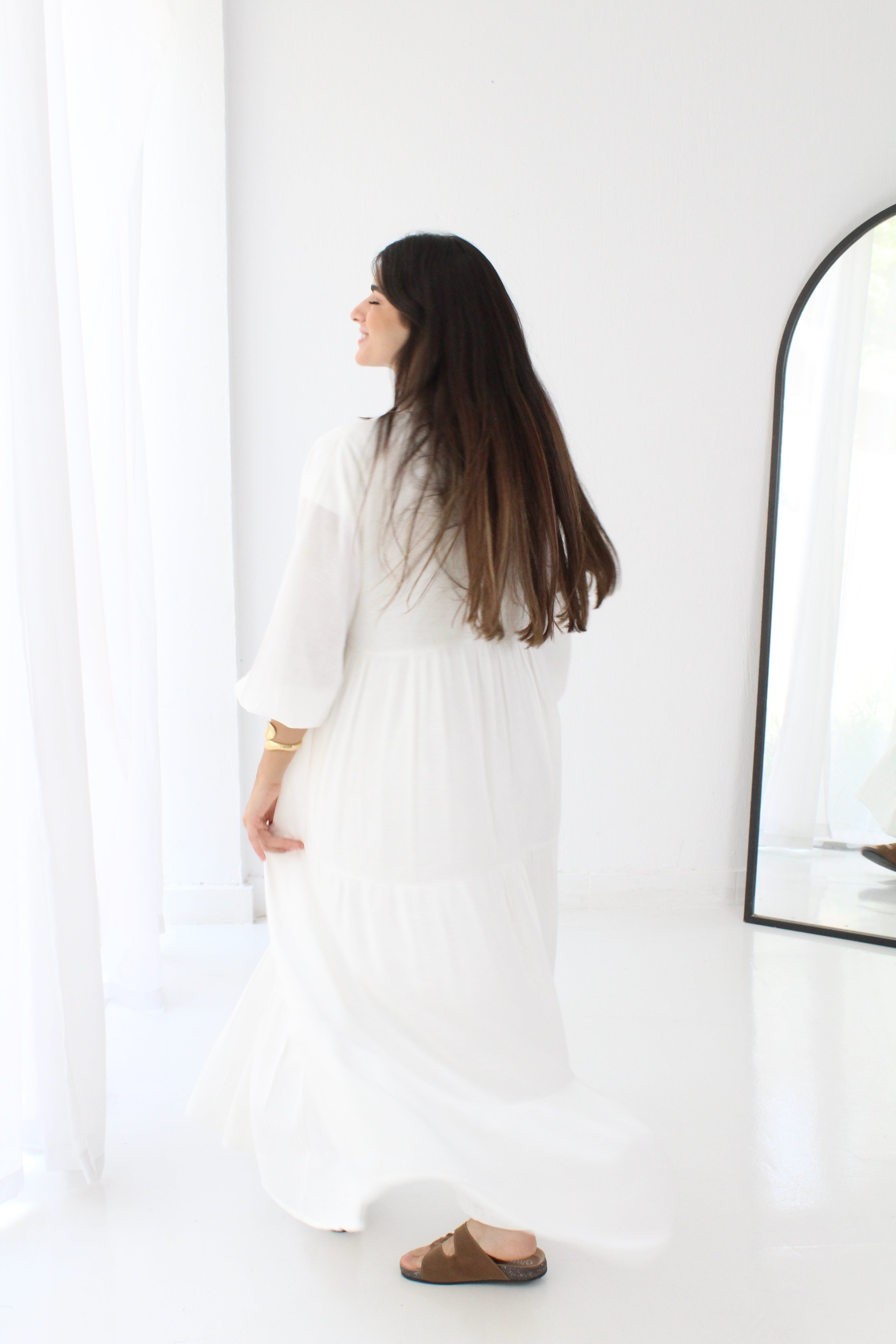 Flow Linen Maxi Dress - White