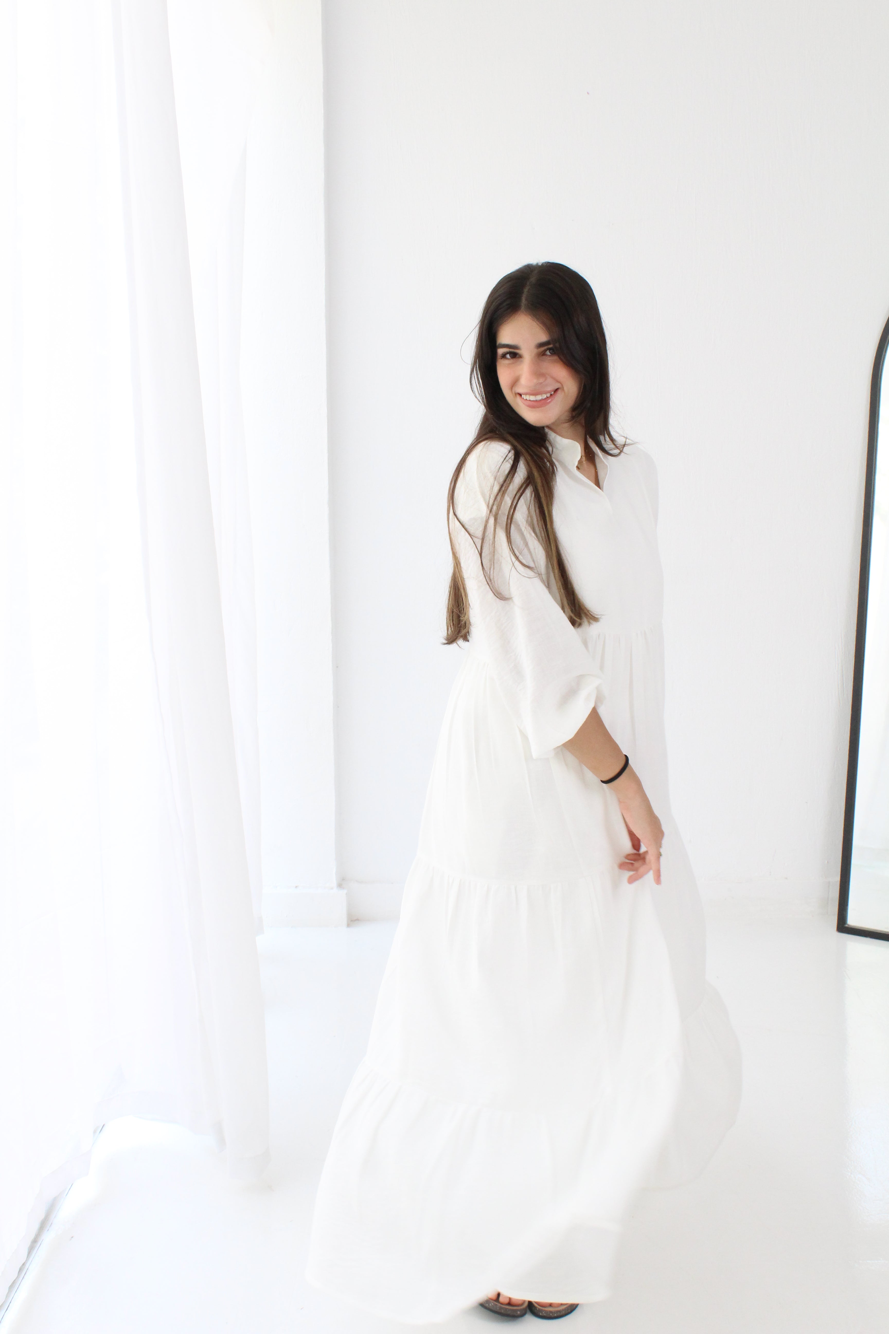 Flow Linen Maxi Dress - White