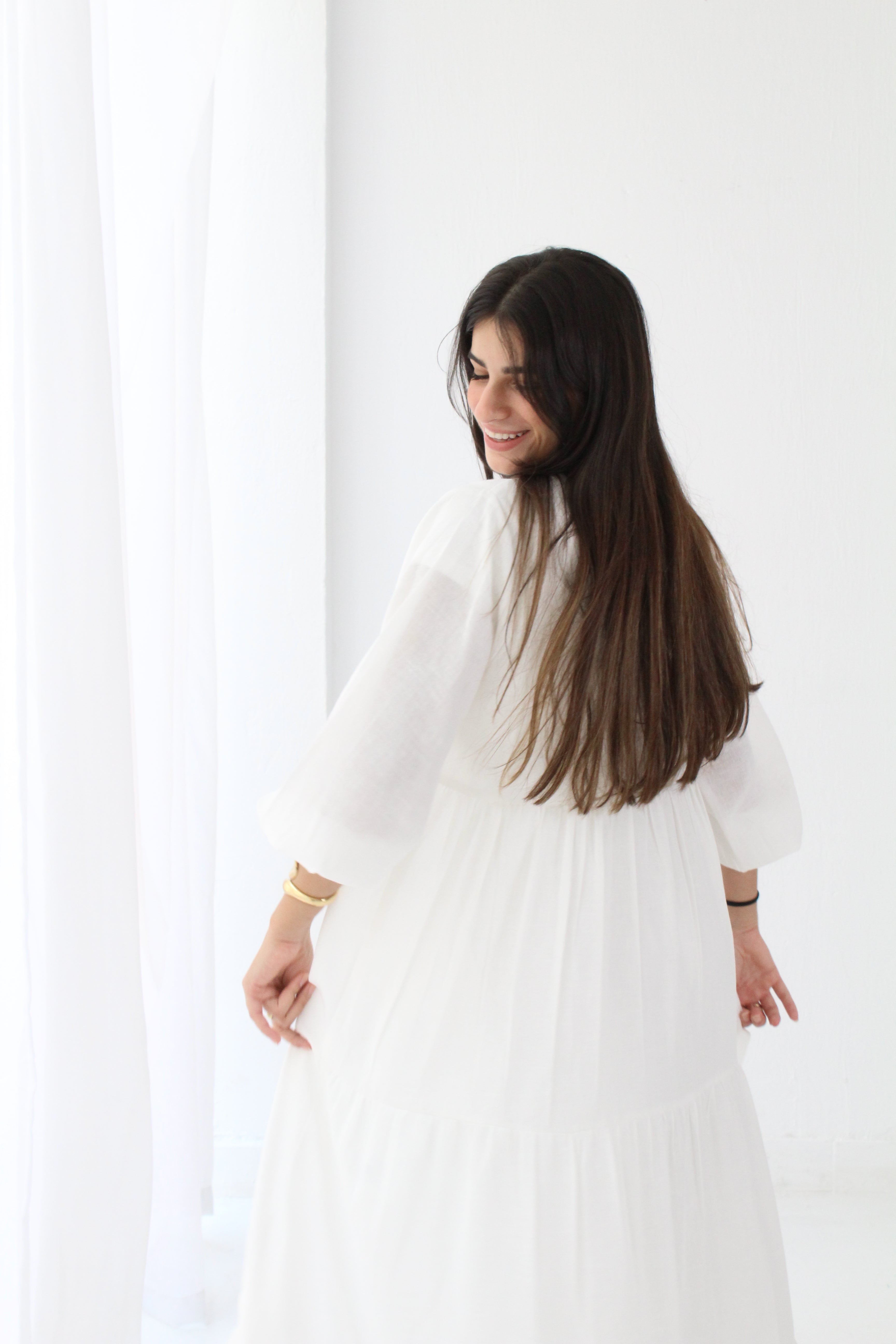 Flow Linen Maxi Dress - White