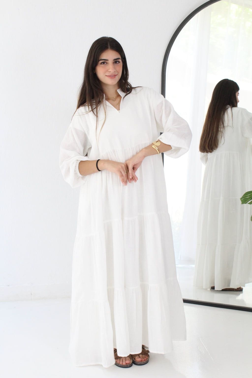 Flow Linen Maxi Dress - White