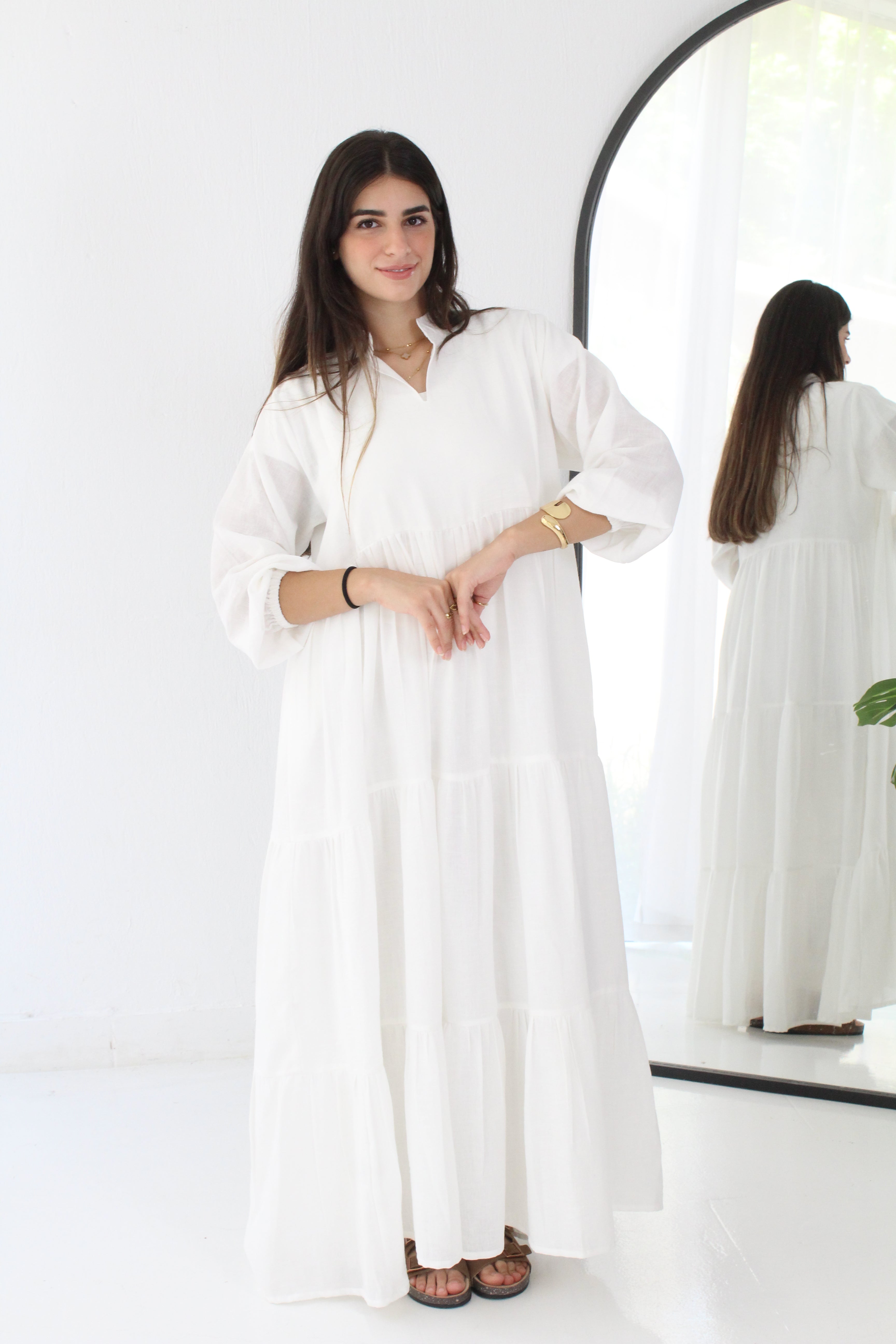 Flow Linen Maxi Dress - White