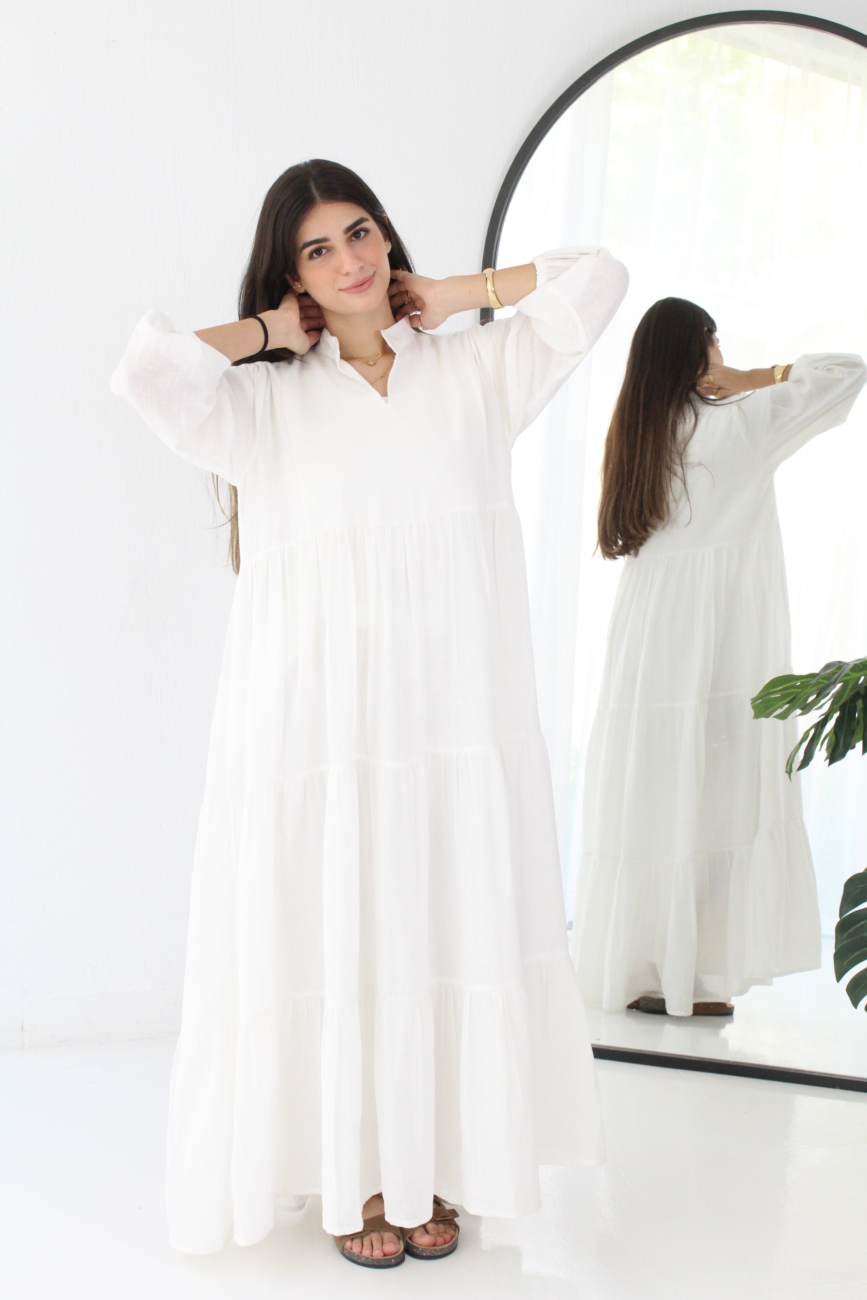 Flow Linen Maxi Dress - White