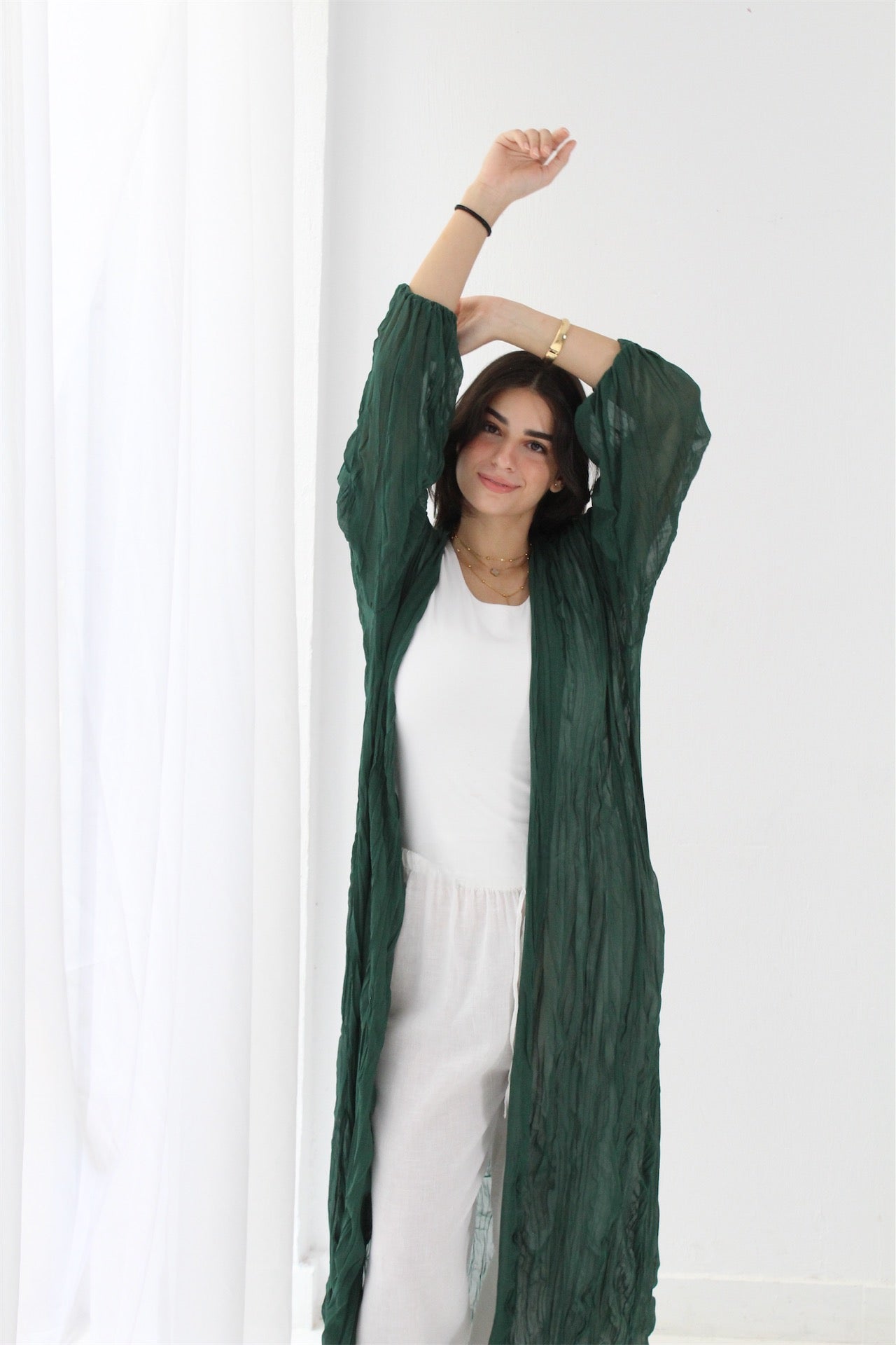 Crushed Chiffon Kimono - Green