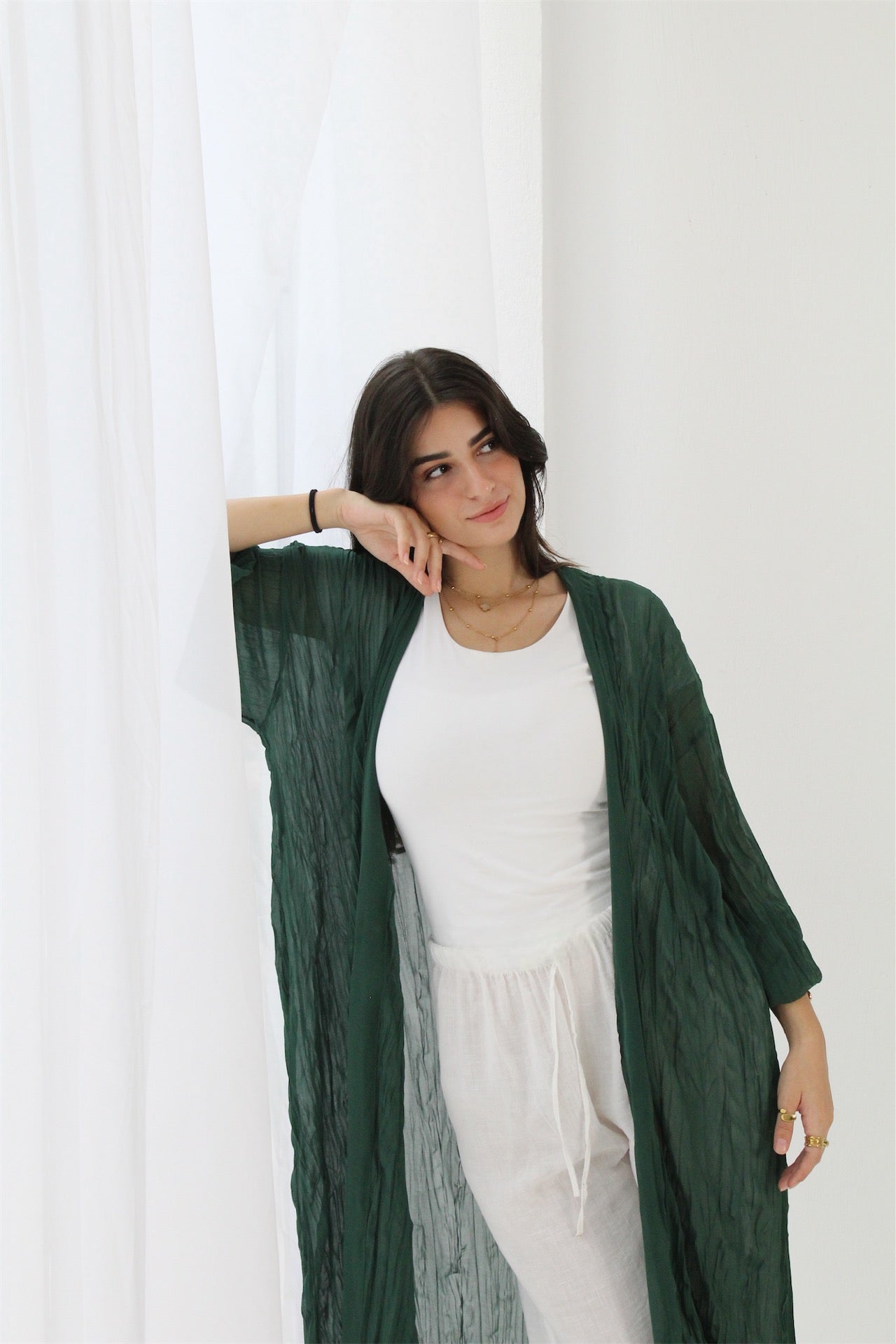 Crushed Chiffon Kimono - Green