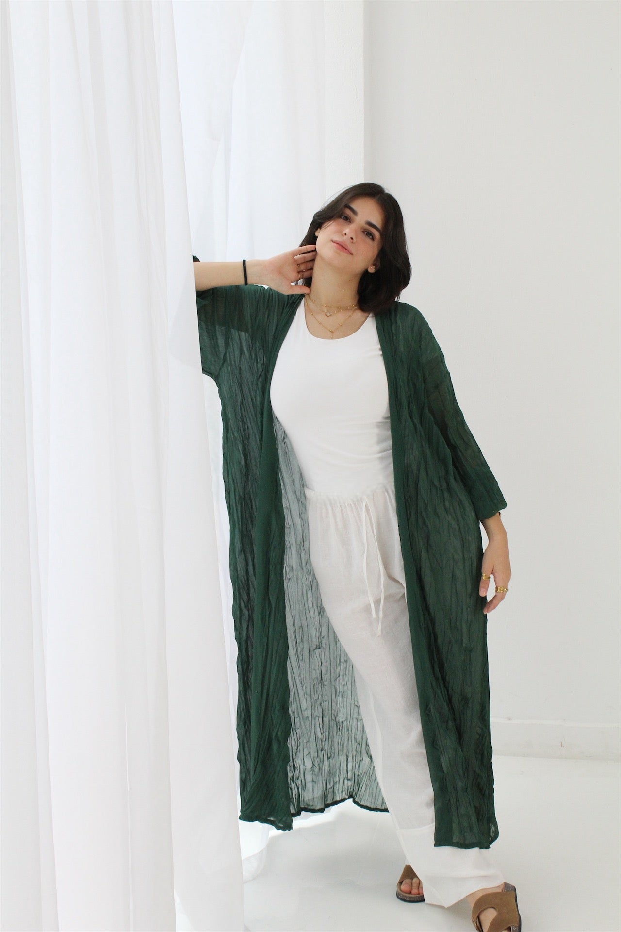 Crushed Chiffon Kimono - Green