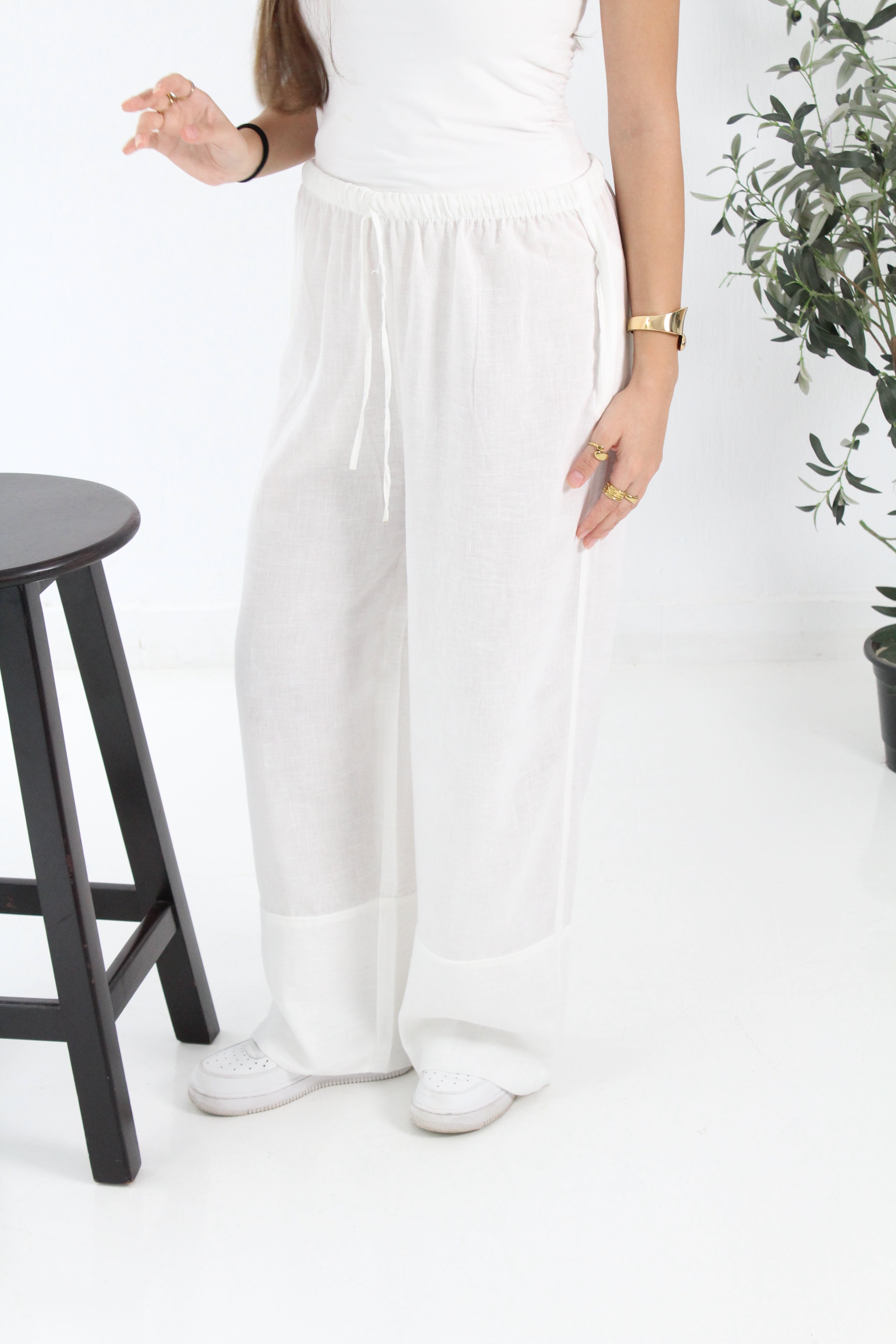 LINEN PALAZZO TROUSERS - White