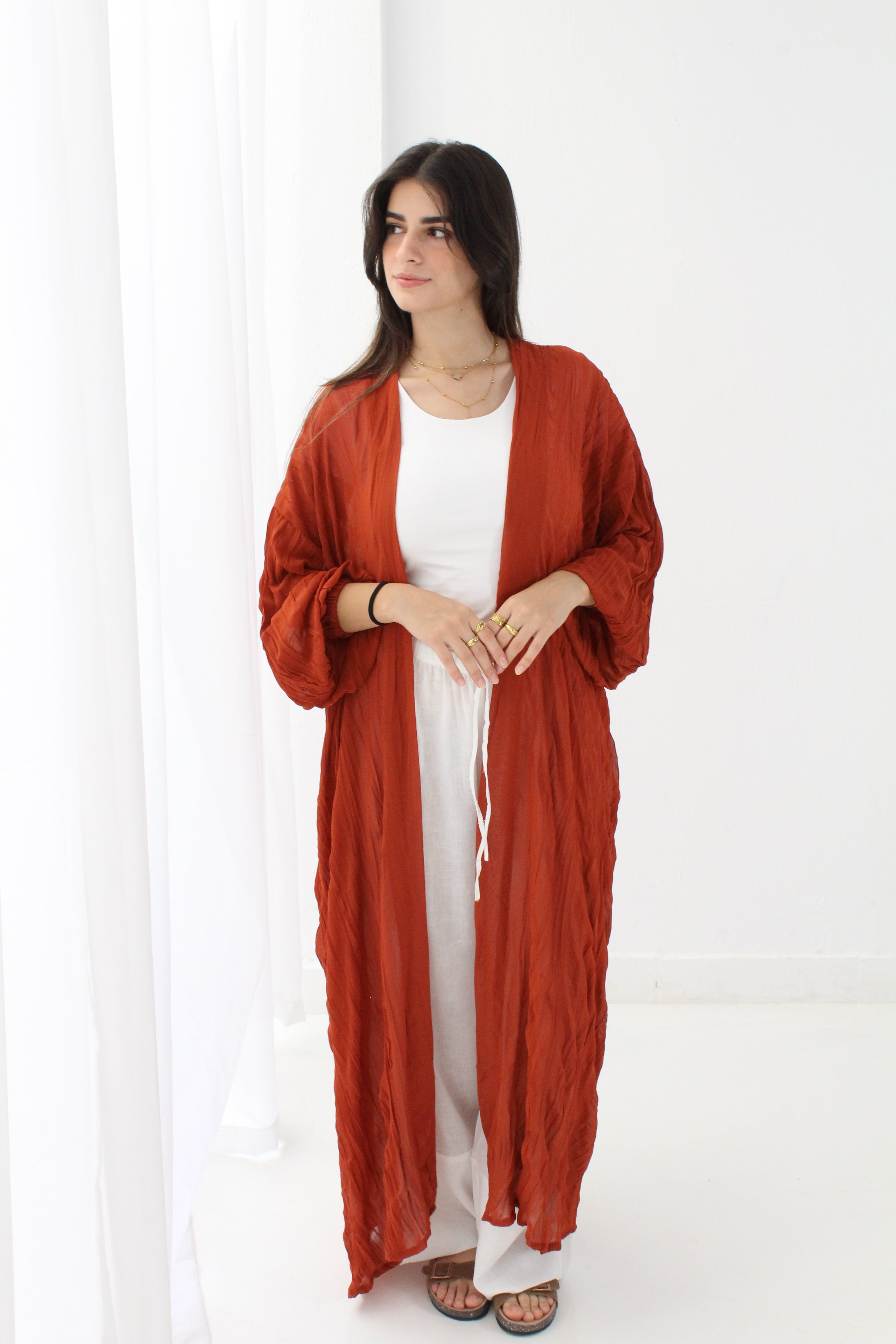 Crushed Chiffon Kimono - Ruby