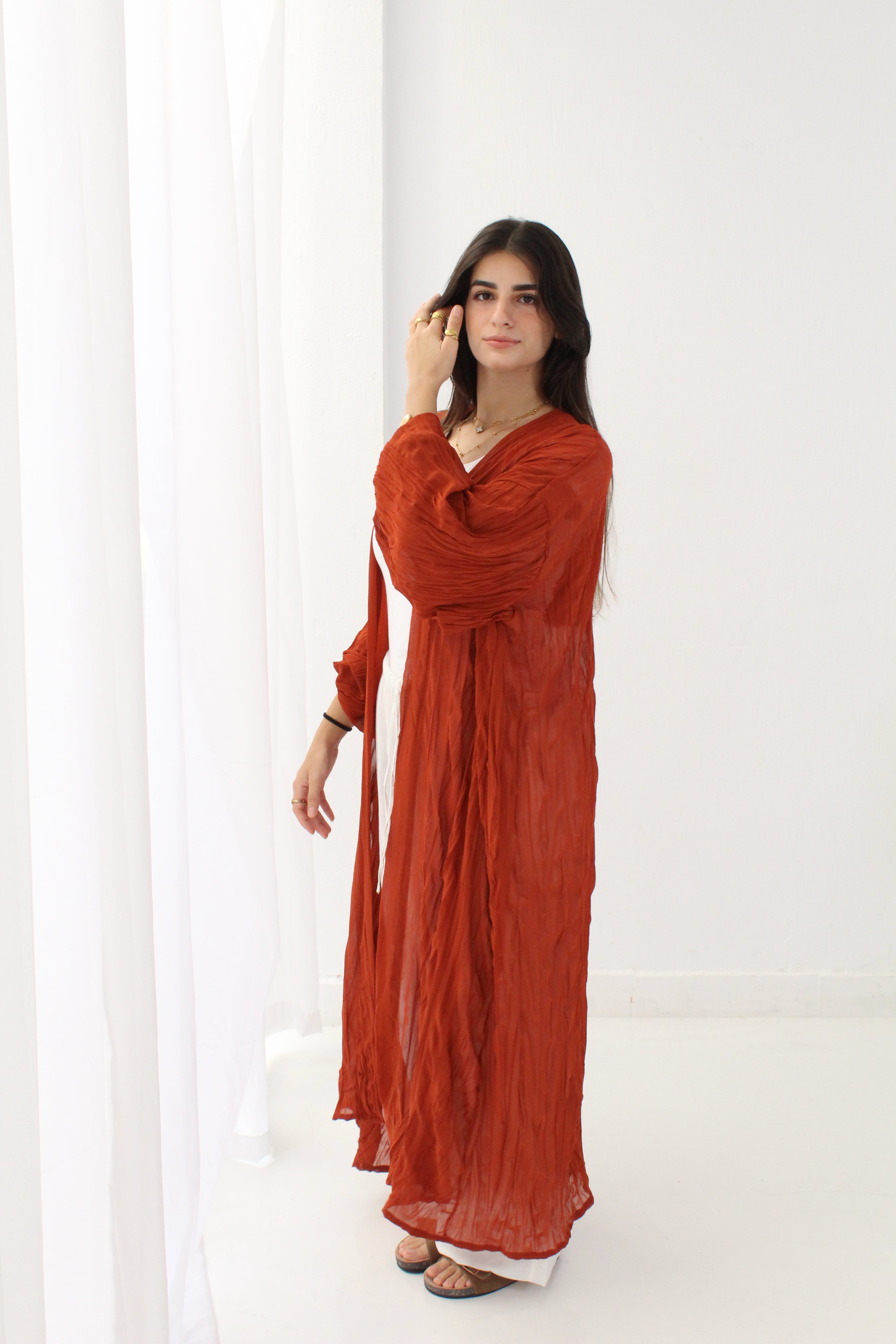 Crushed Chiffon Kimono - Ruby