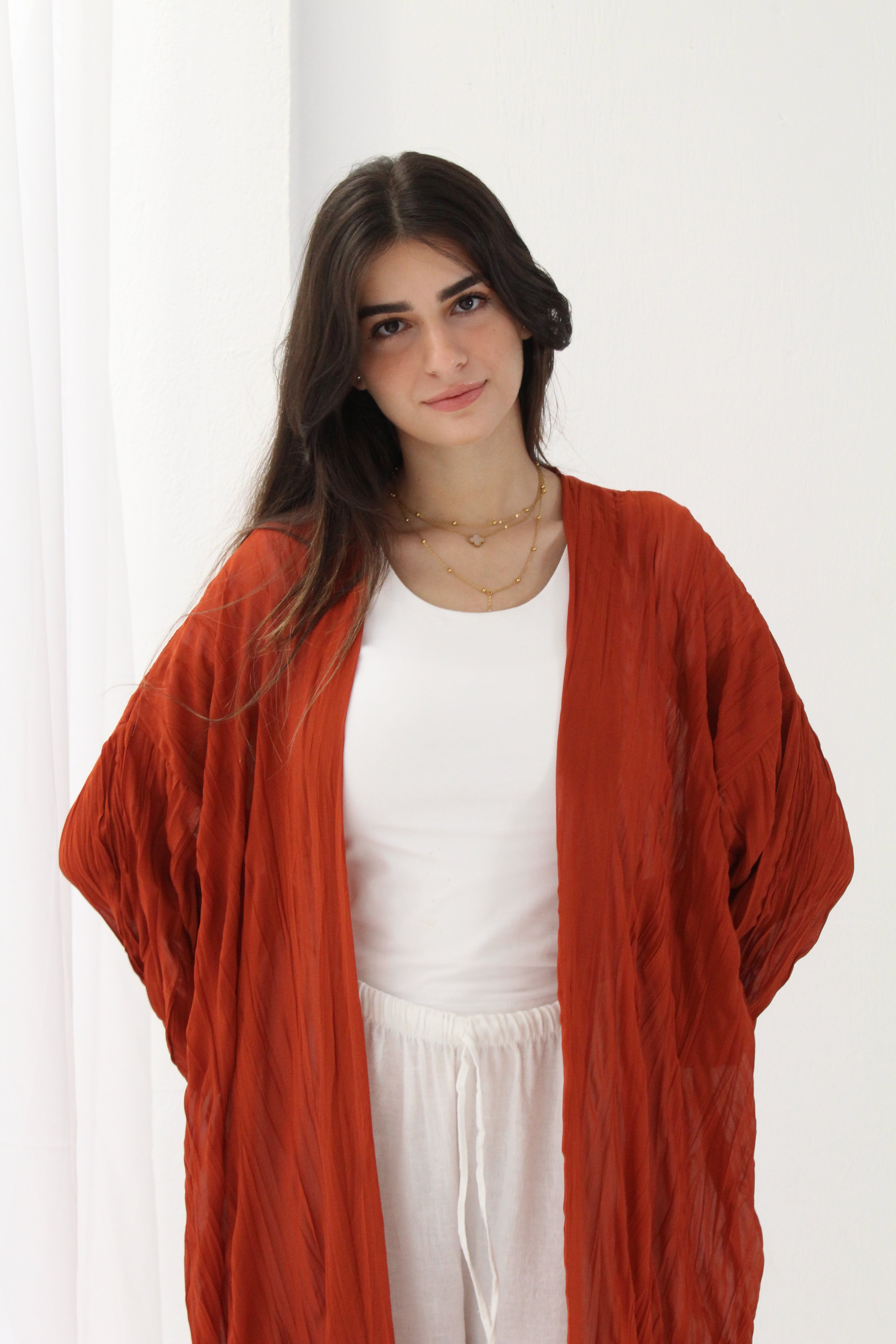 Crushed Chiffon Kimono - Ruby