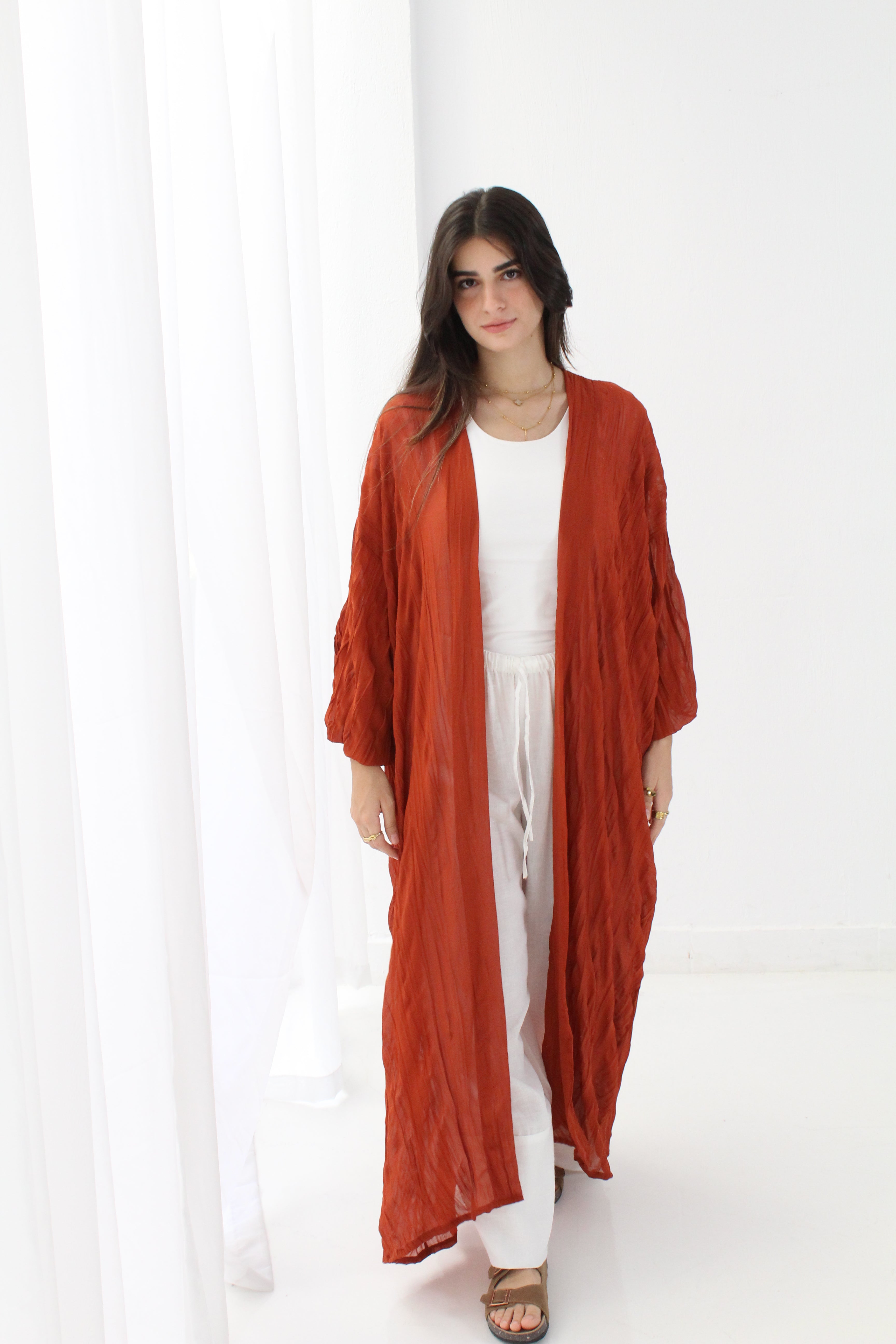 Crushed Chiffon Kimono - Ruby