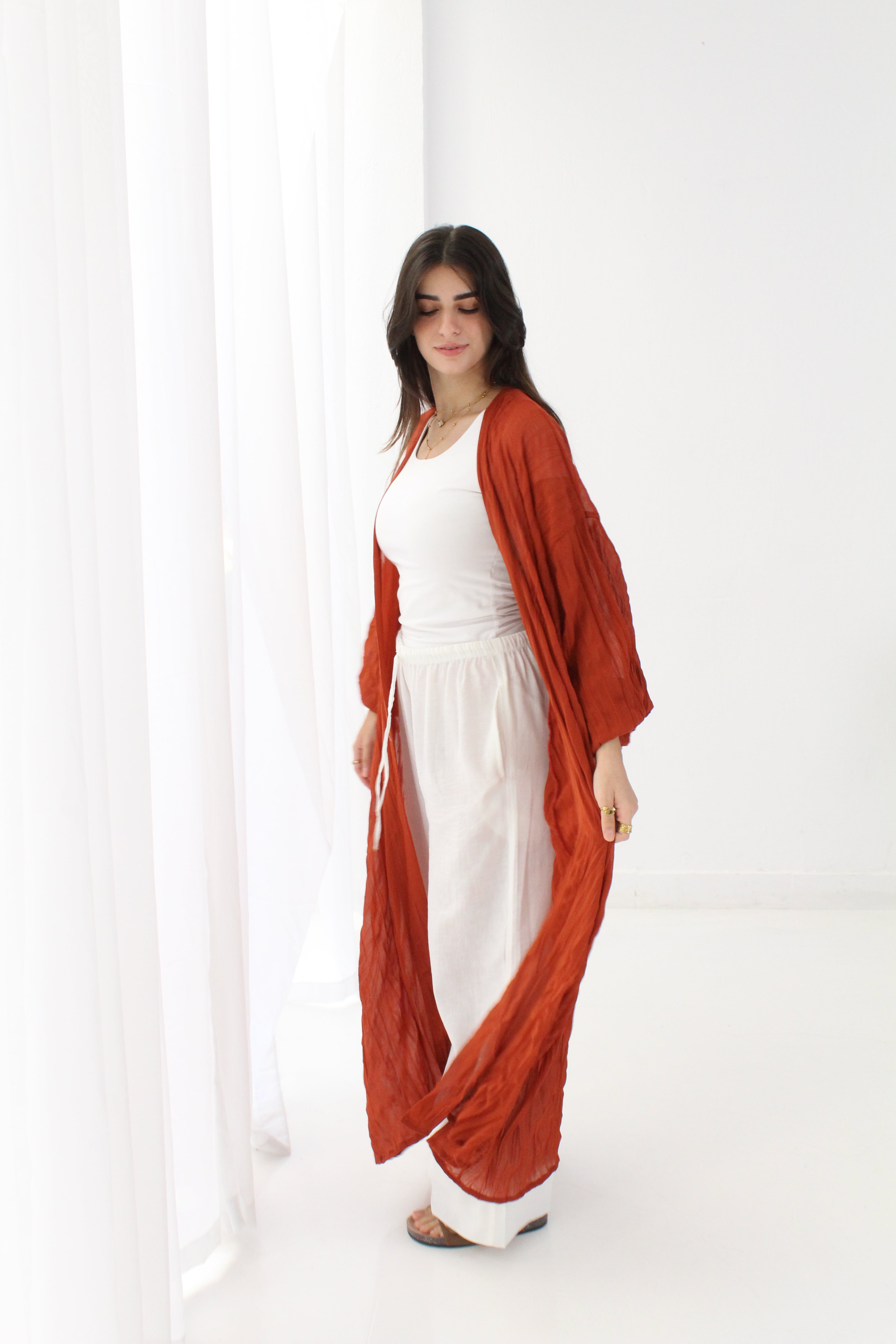 Crushed Chiffon Kimono - Ruby