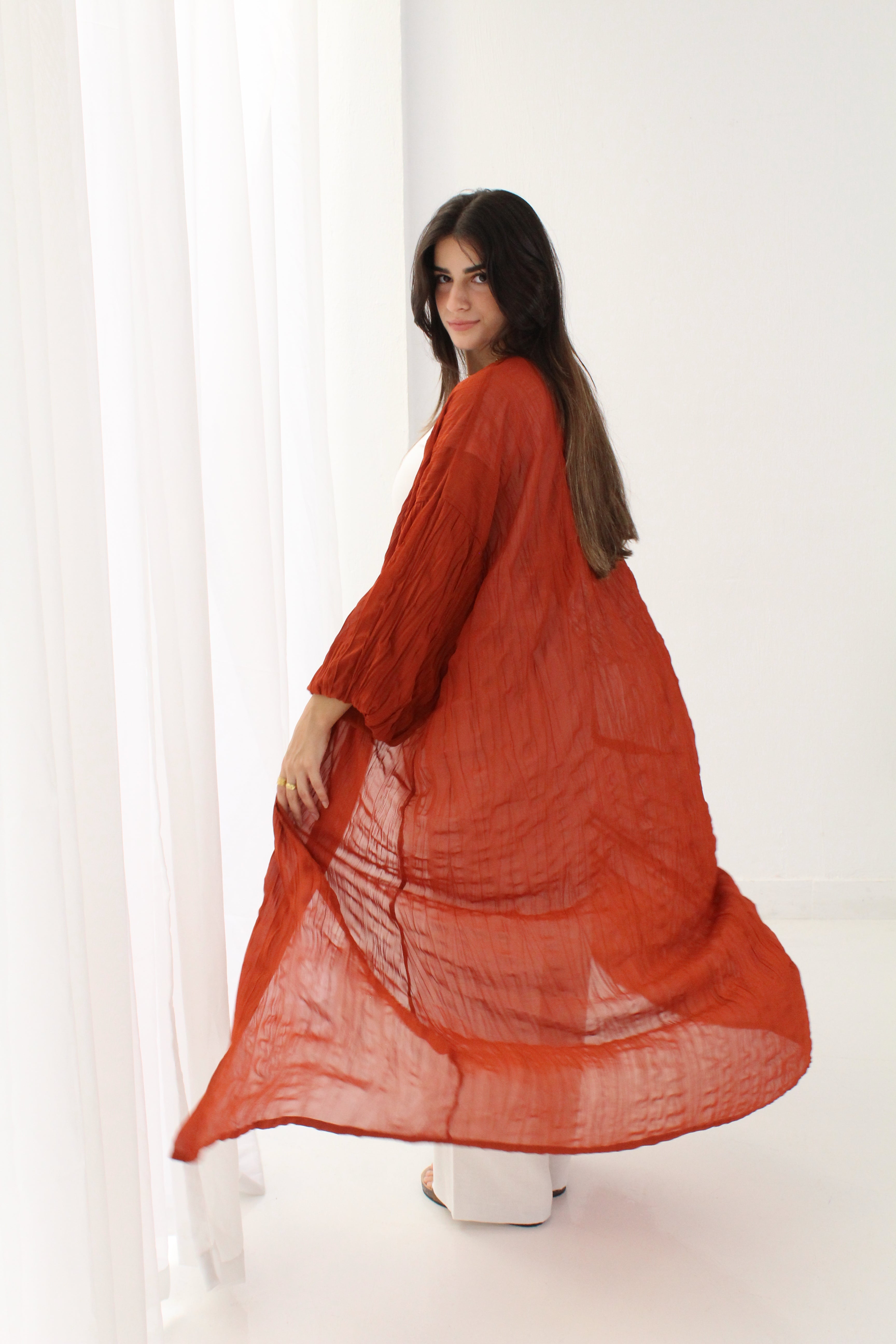 Crushed Chiffon Kimono - Ruby