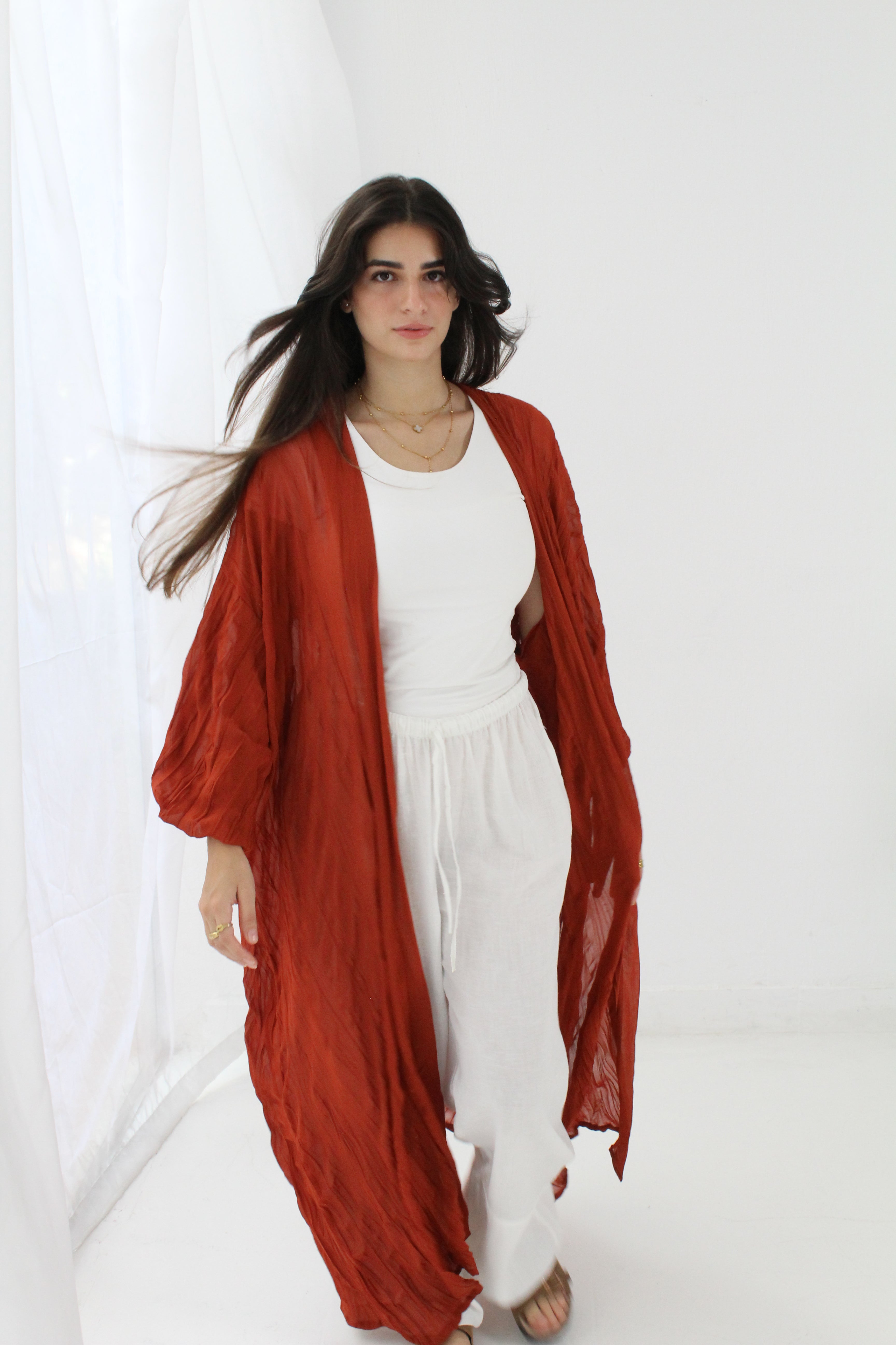Crushed Chiffon Kimono - Ruby