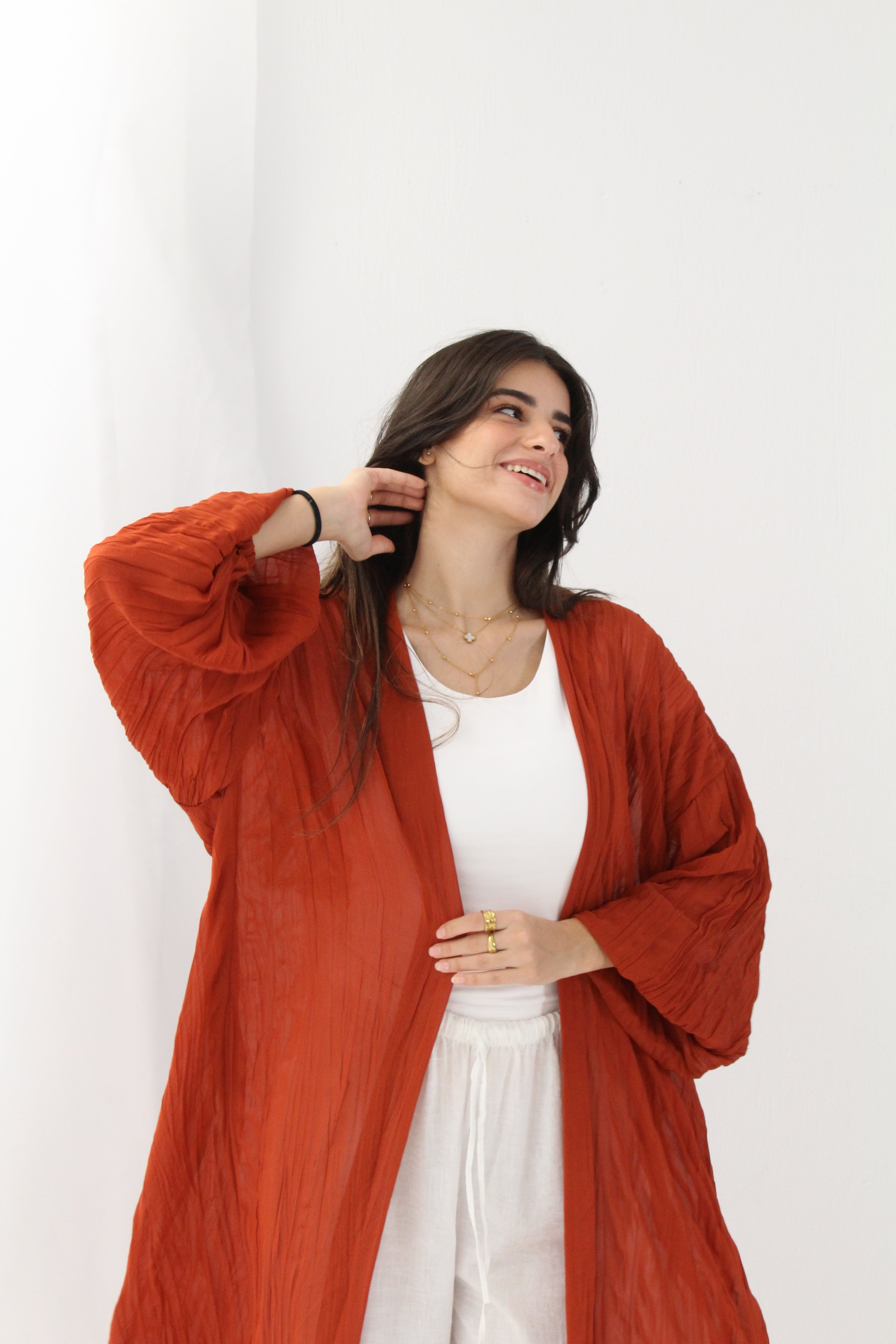 Crushed Chiffon Kimono - Ruby