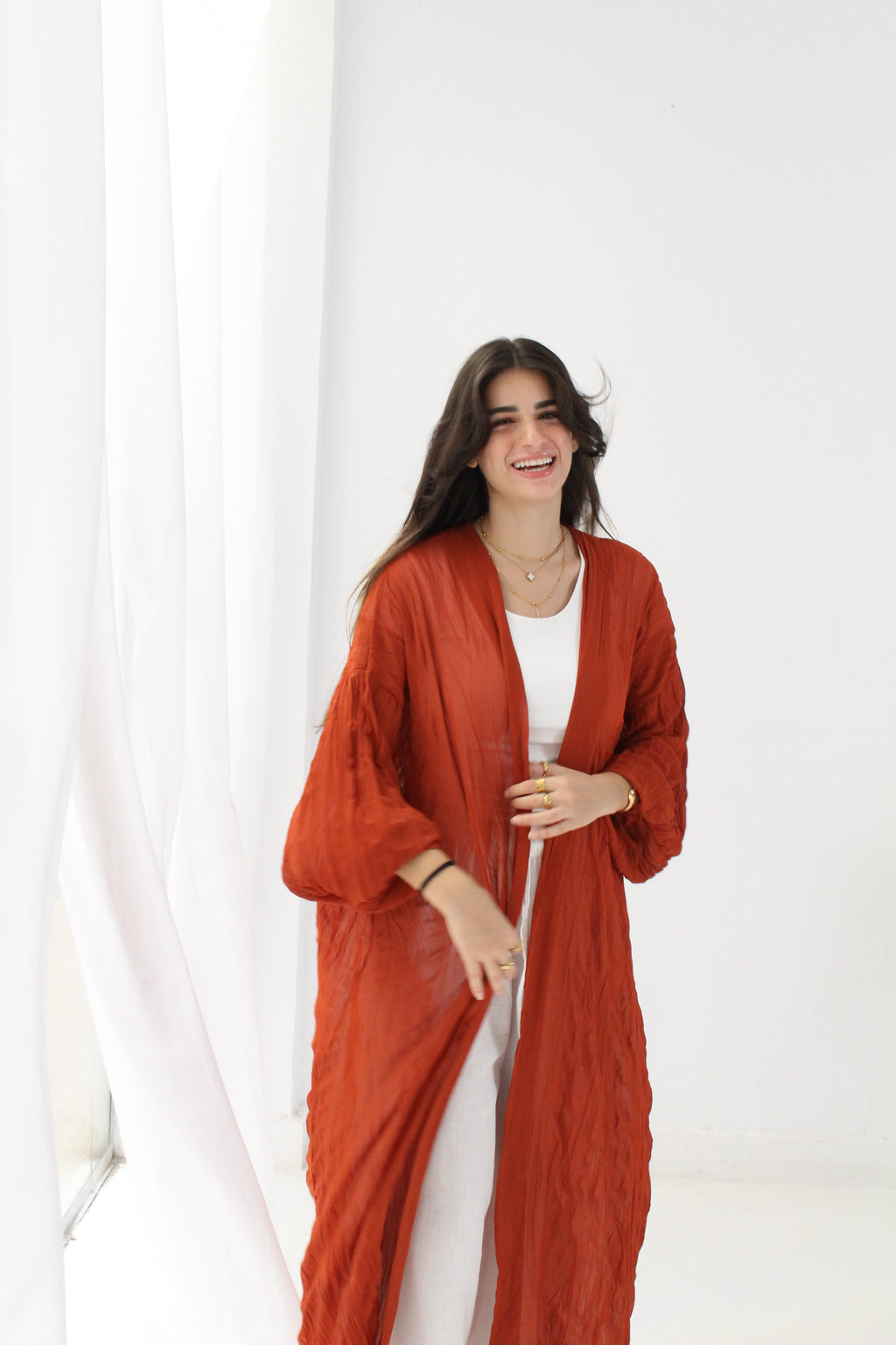 Crushed Chiffon Kimono - Ruby