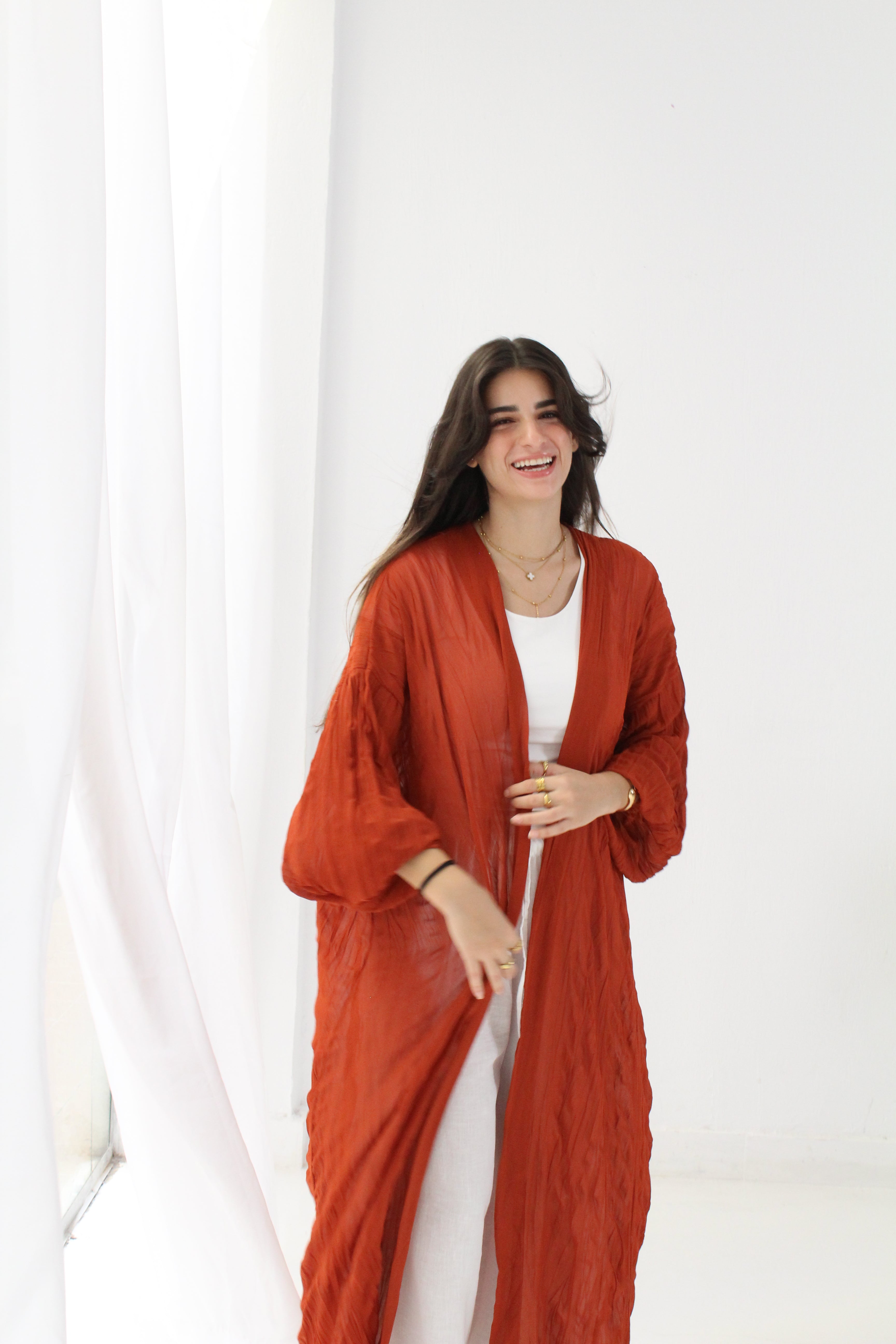 Crushed Chiffon Kimono - Ruby