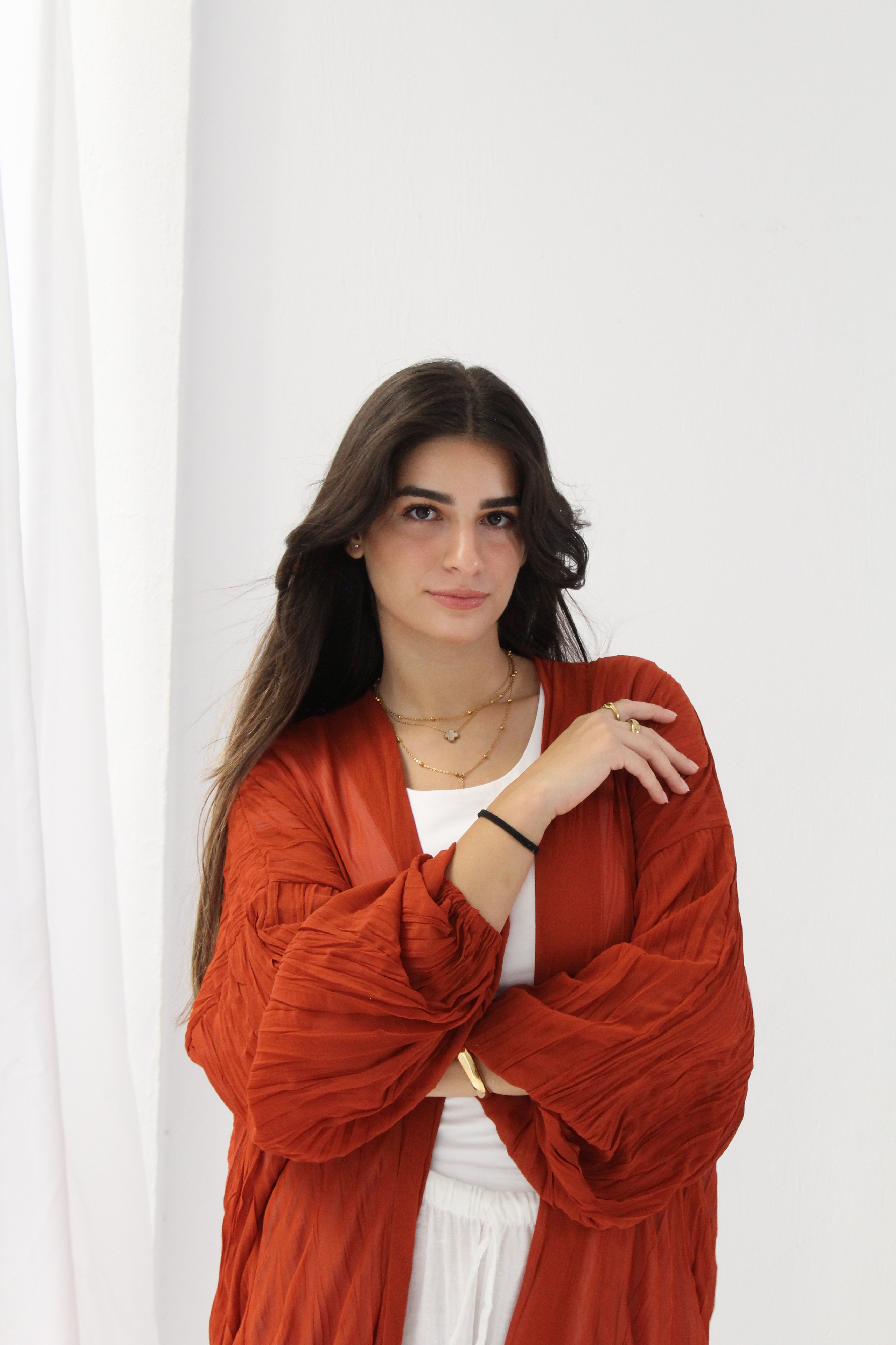 Crushed Chiffon Kimono - Ruby